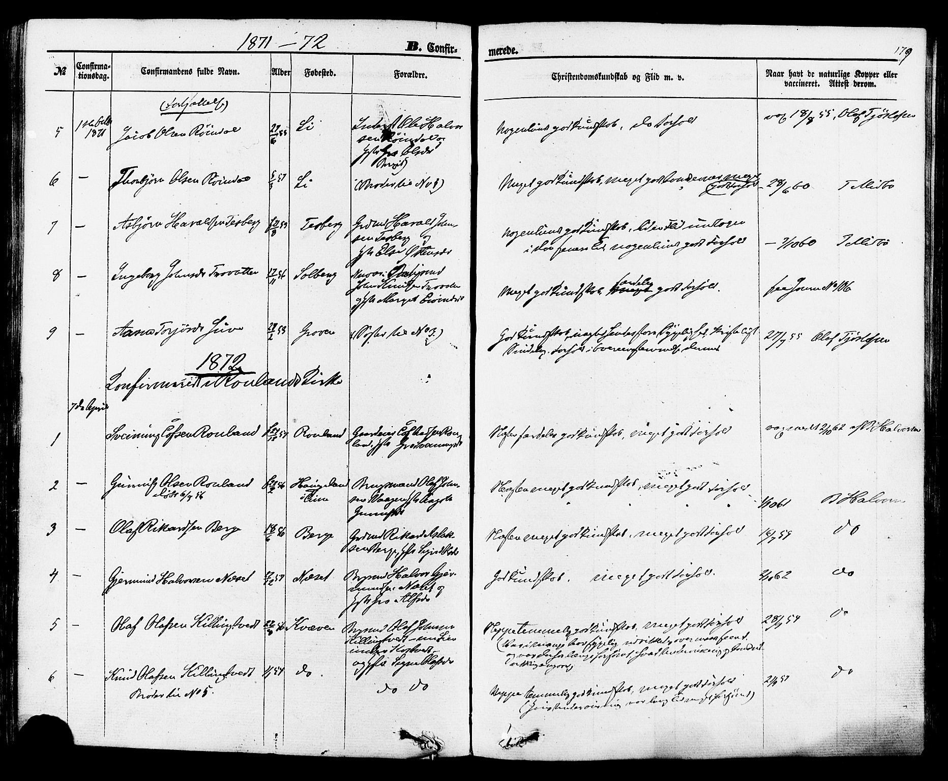 Rauland kirkebøker, SAKO/A-292/F/Fa/L0003: Parish register (official) no. 3, 1859-1886, p. 179