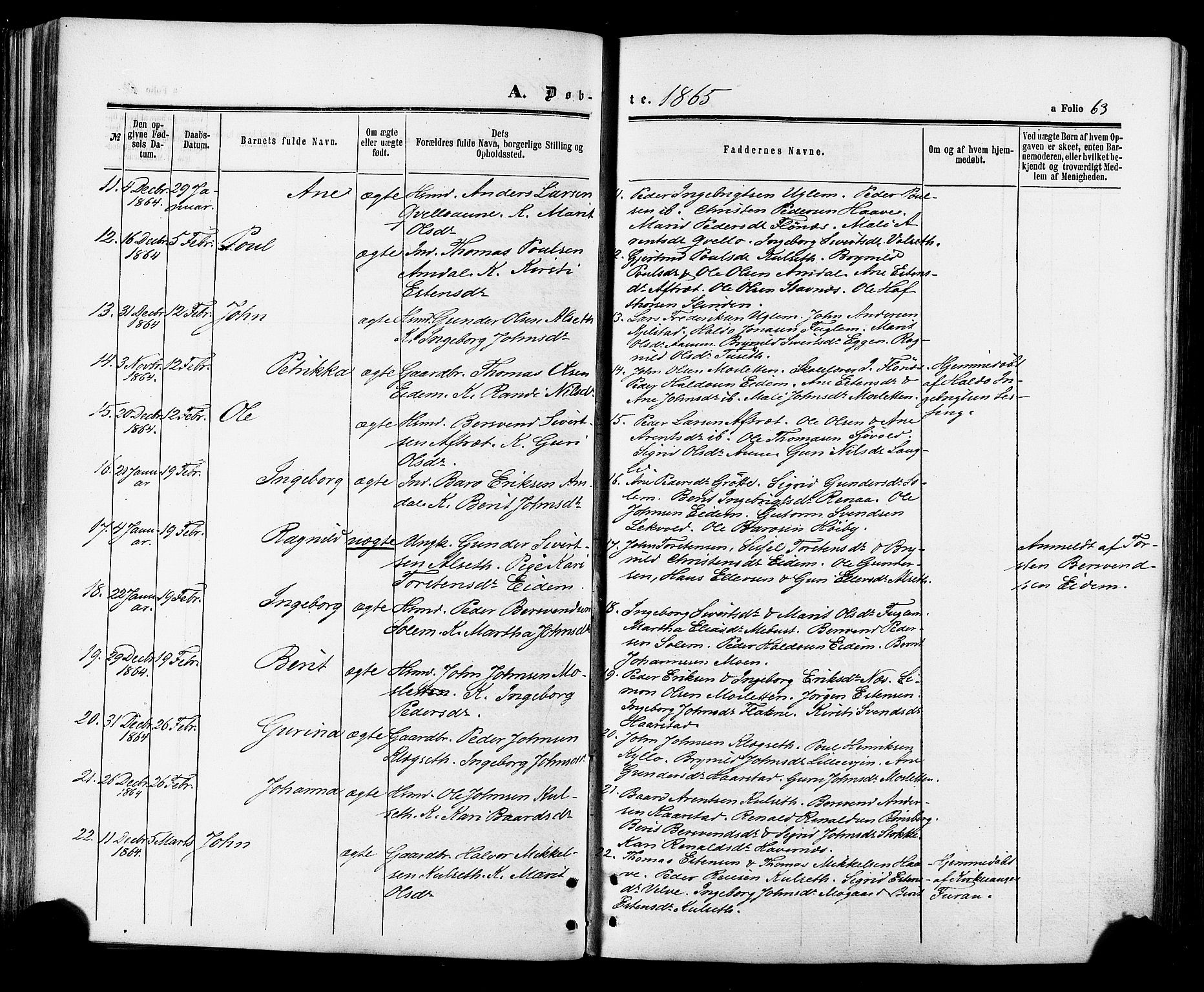 Ministerialprotokoller, klokkerbøker og fødselsregistre - Sør-Trøndelag, SAT/A-1456/695/L1147: Parish register (official) no. 695A07, 1860-1877, p. 63