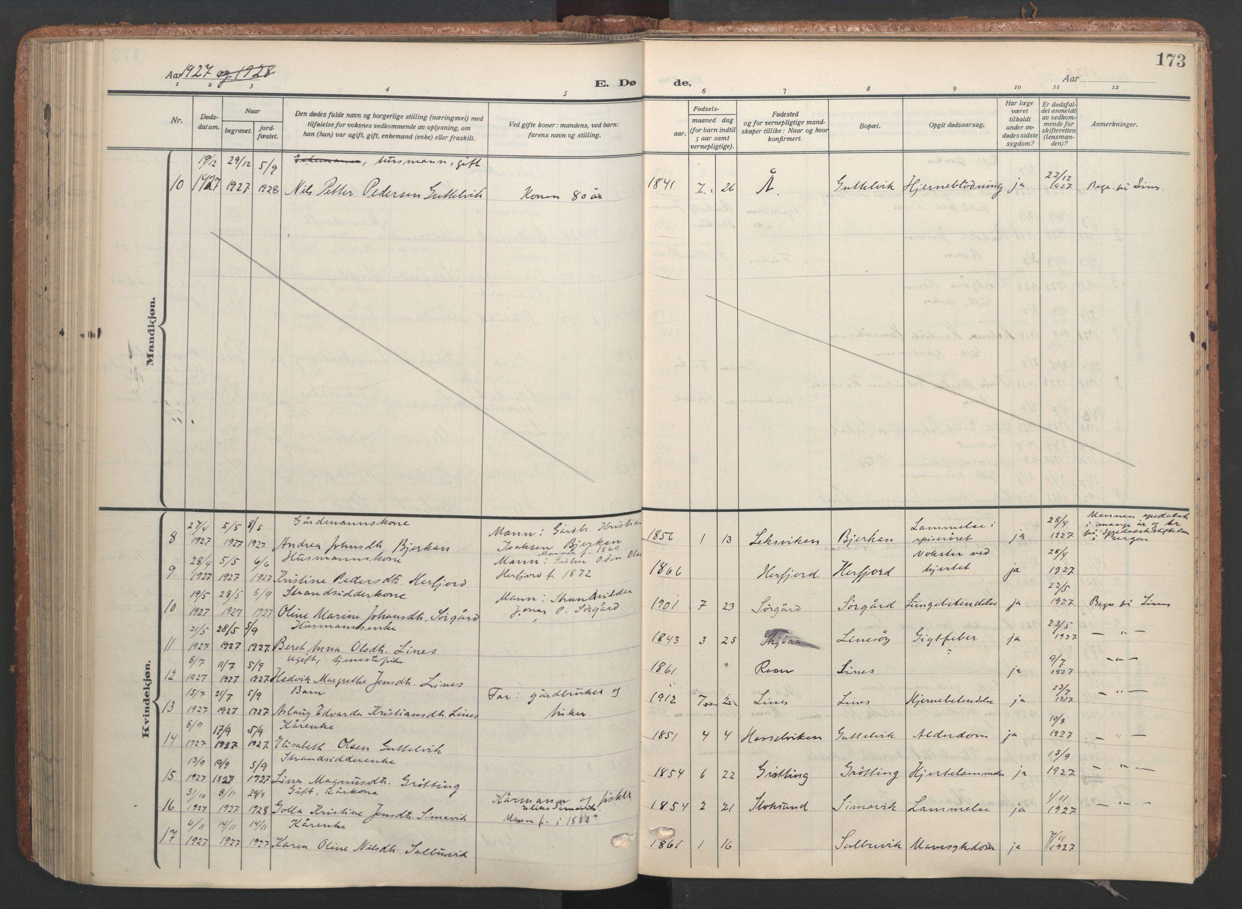 Ministerialprotokoller, klokkerbøker og fødselsregistre - Sør-Trøndelag, SAT/A-1456/656/L0694: Parish register (official) no. 656A03, 1914-1931, p. 173