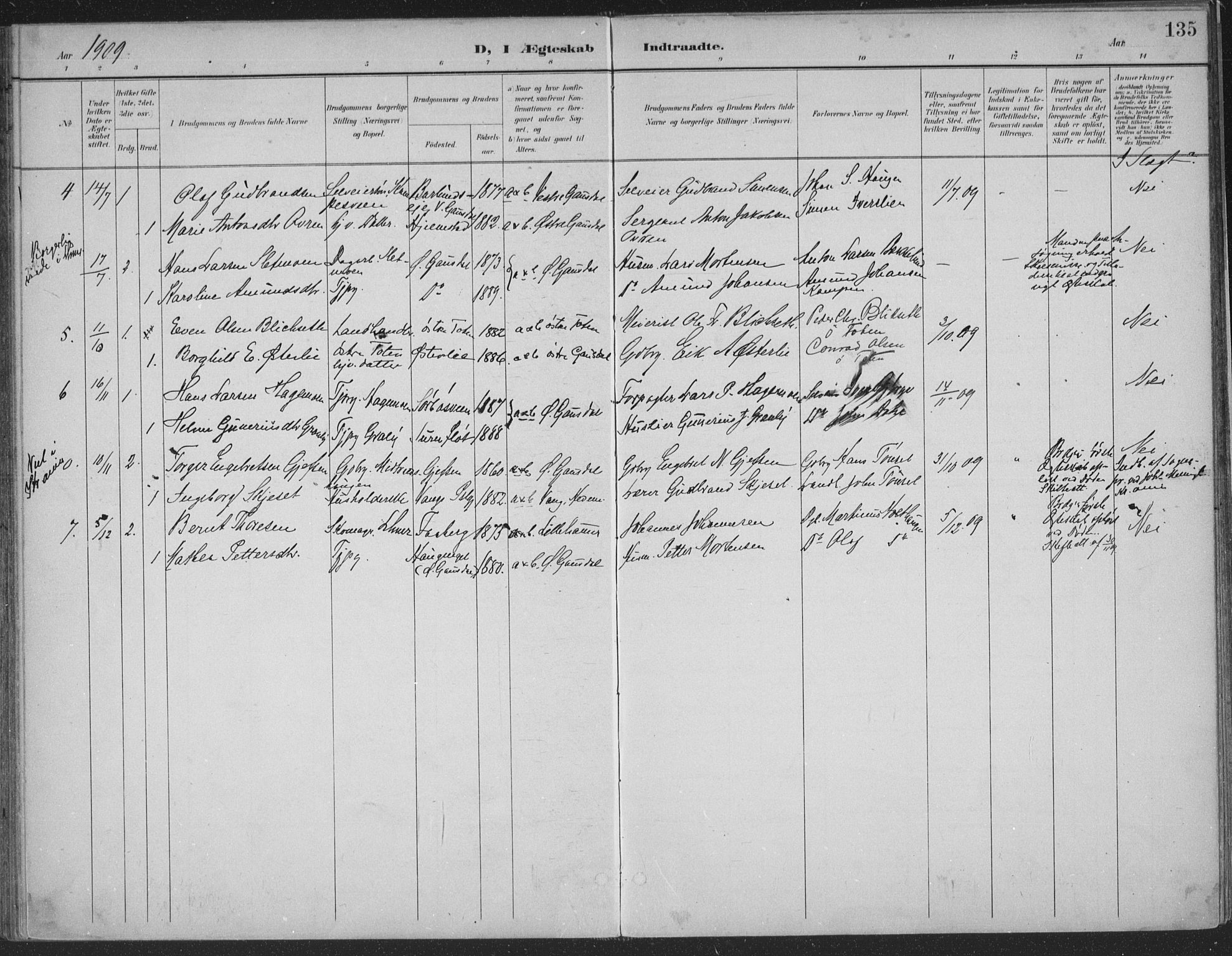 Østre Gausdal prestekontor, SAH/PREST-092/H/Ha/Haa/L0004: Parish register (official) no. 4, 1898-1914, p. 135