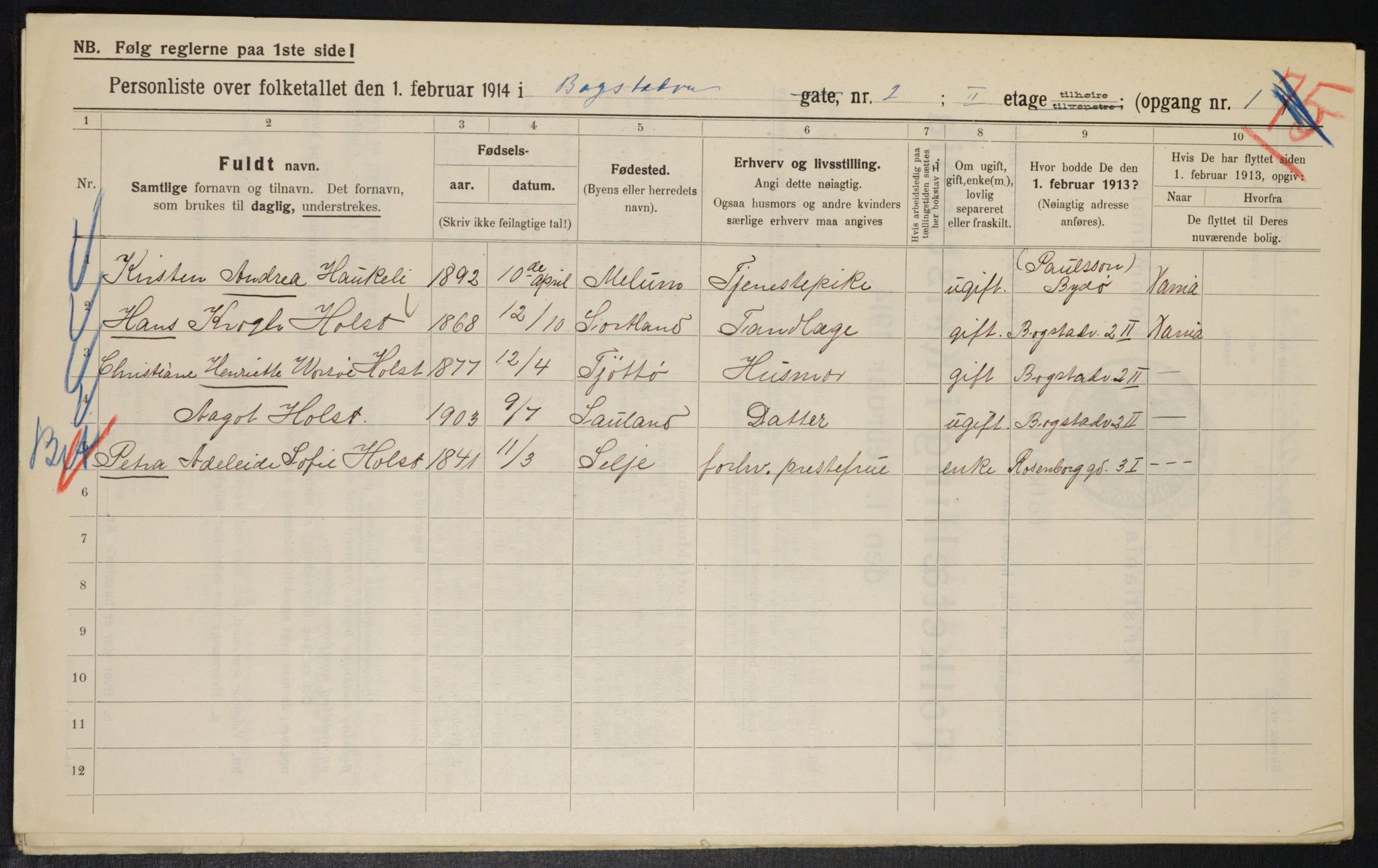 OBA, Municipal Census 1914 for Kristiania, 1914, p. 6800