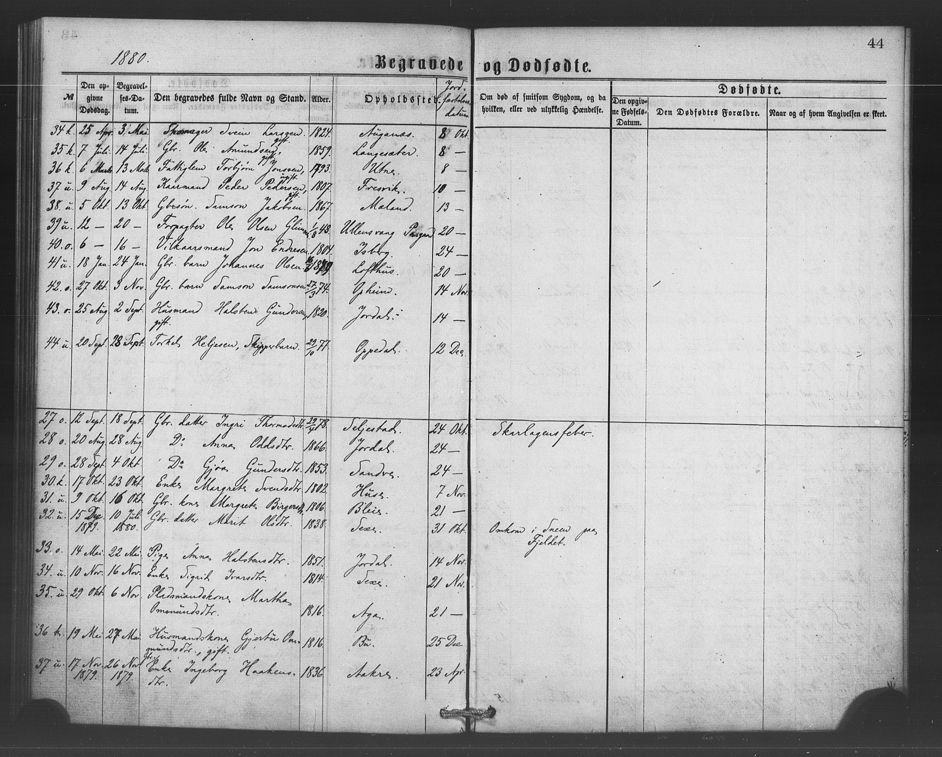Ullensvang sokneprestembete, SAB/A-78701/H/Haa: Parish register (official) no. A 15, 1867-1882, p. 44