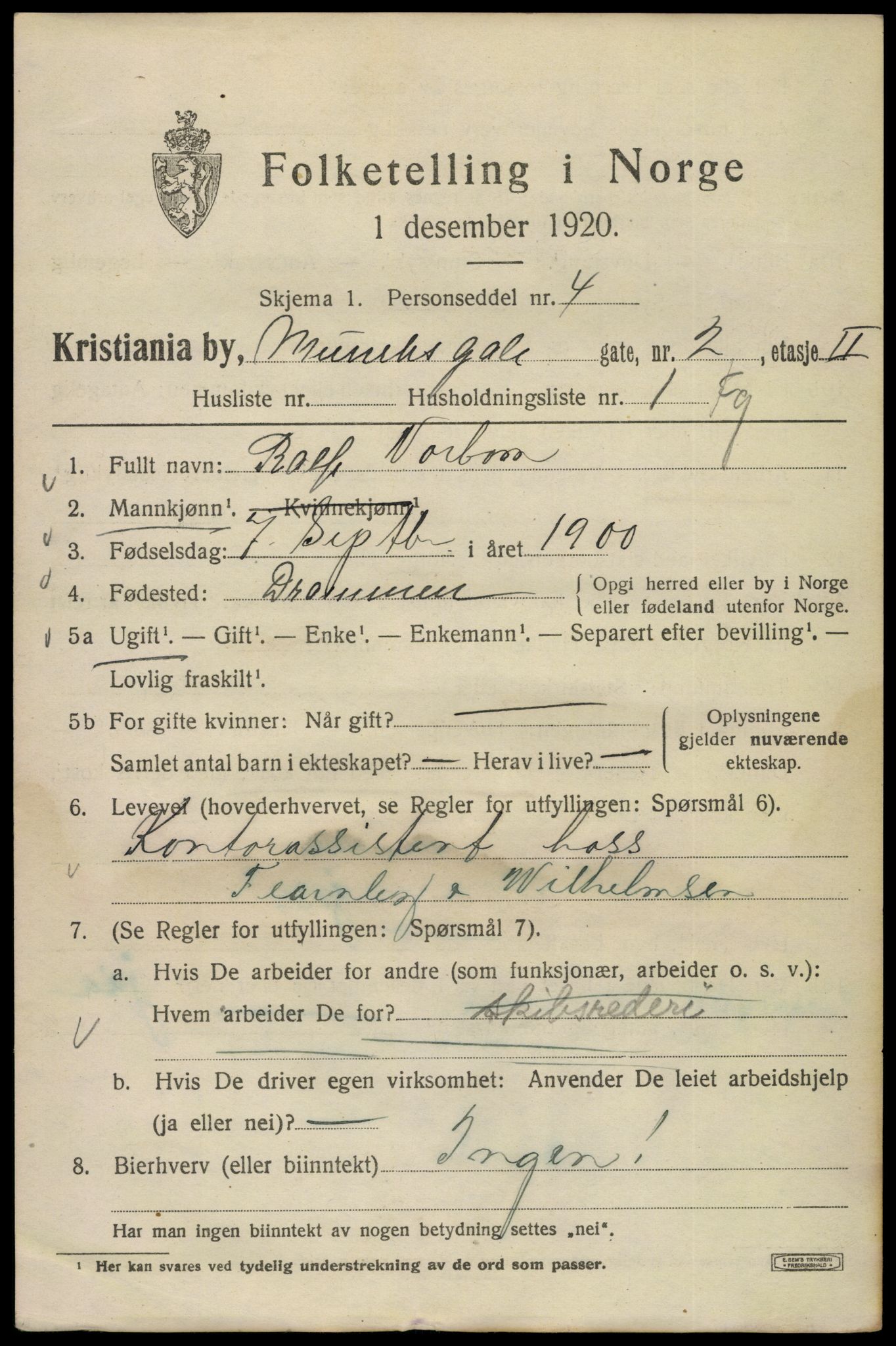 SAO, 1920 census for Kristiania, 1920, p. 400233