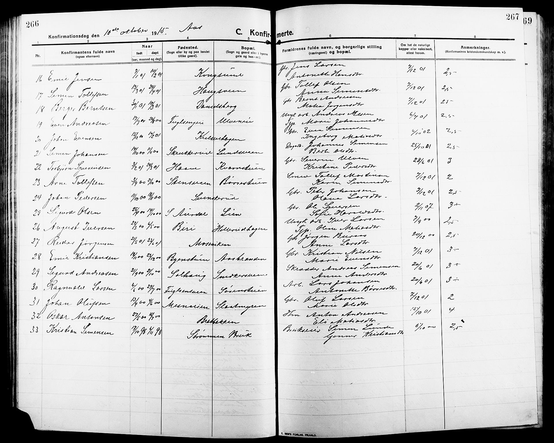 Ringsaker prestekontor, SAH/PREST-014/L/La/L0018: Parish register (copy) no. 18, 1913-1922, p. 266-267