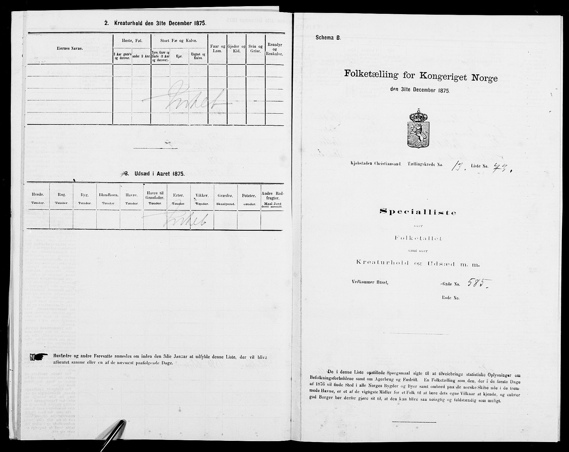 SAK, 1875 census for 1001P Kristiansand, 1875, p. 2170