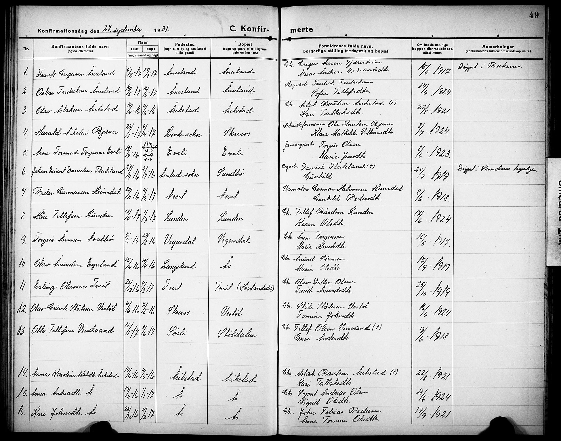 Herefoss sokneprestkontor, SAK/1111-0019/F/Fb/Fbb/L0004: Parish register (copy) no. B 4, 1917-1933, p. 49