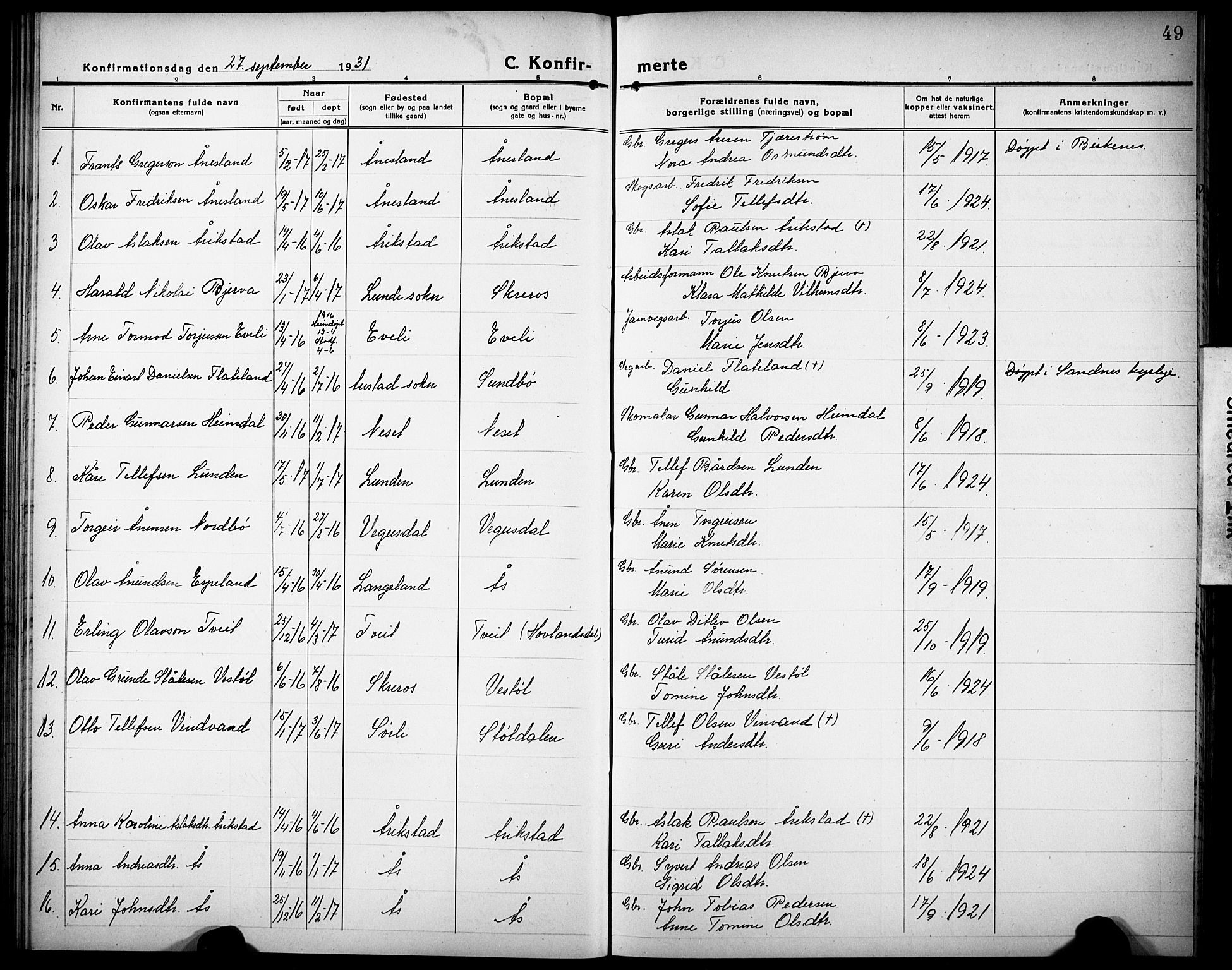 Herefoss sokneprestkontor, AV/SAK-1111-0019/F/Fb/Fbb/L0004: Parish register (copy) no. B 4, 1917-1933, p. 49