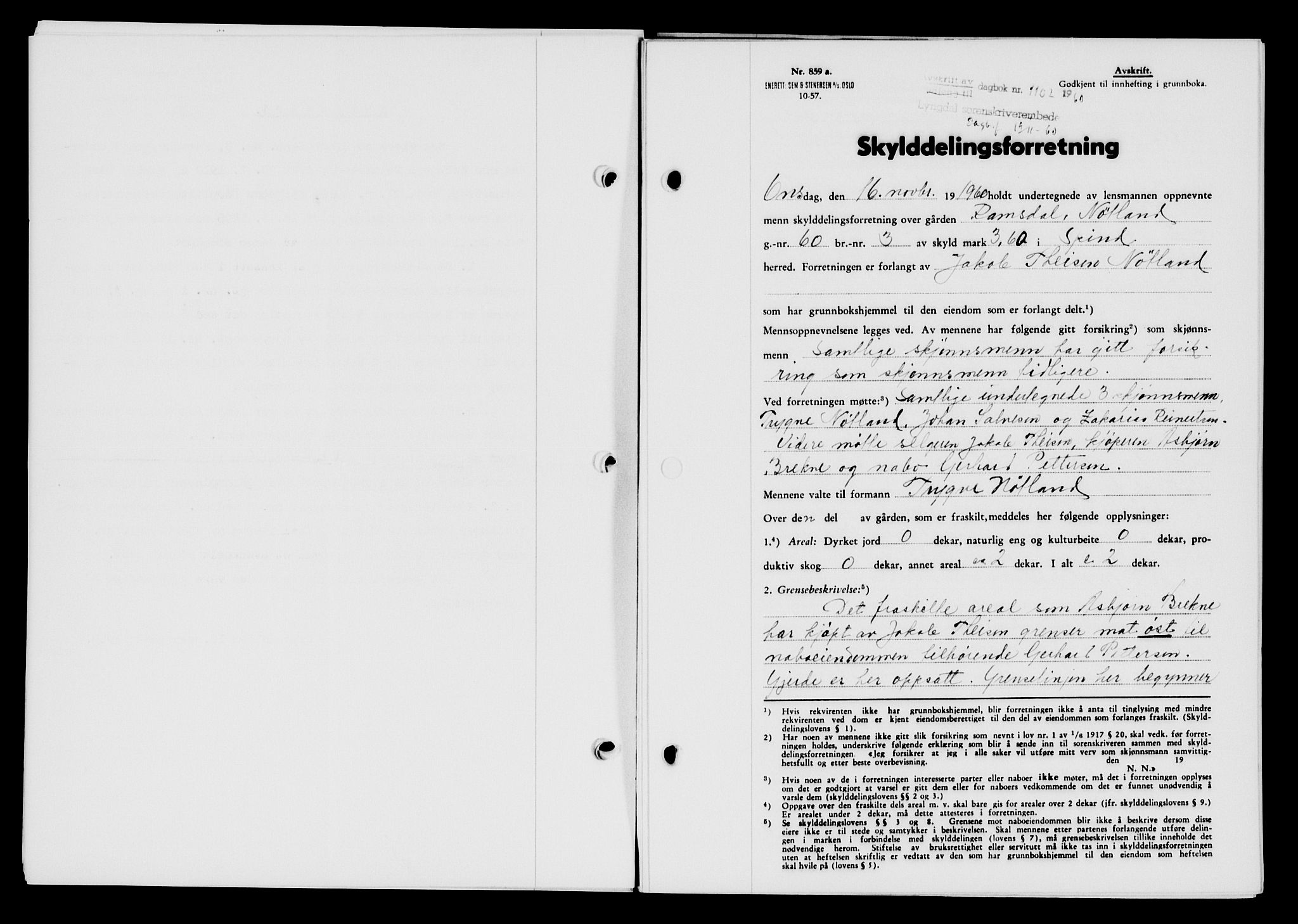 Lyngdal sorenskriveri, AV/SAK-1221-0004/G/Gb/L0680: Mortgage book no. A XXVI, 1960-1960, Diary no: : 1102/1960