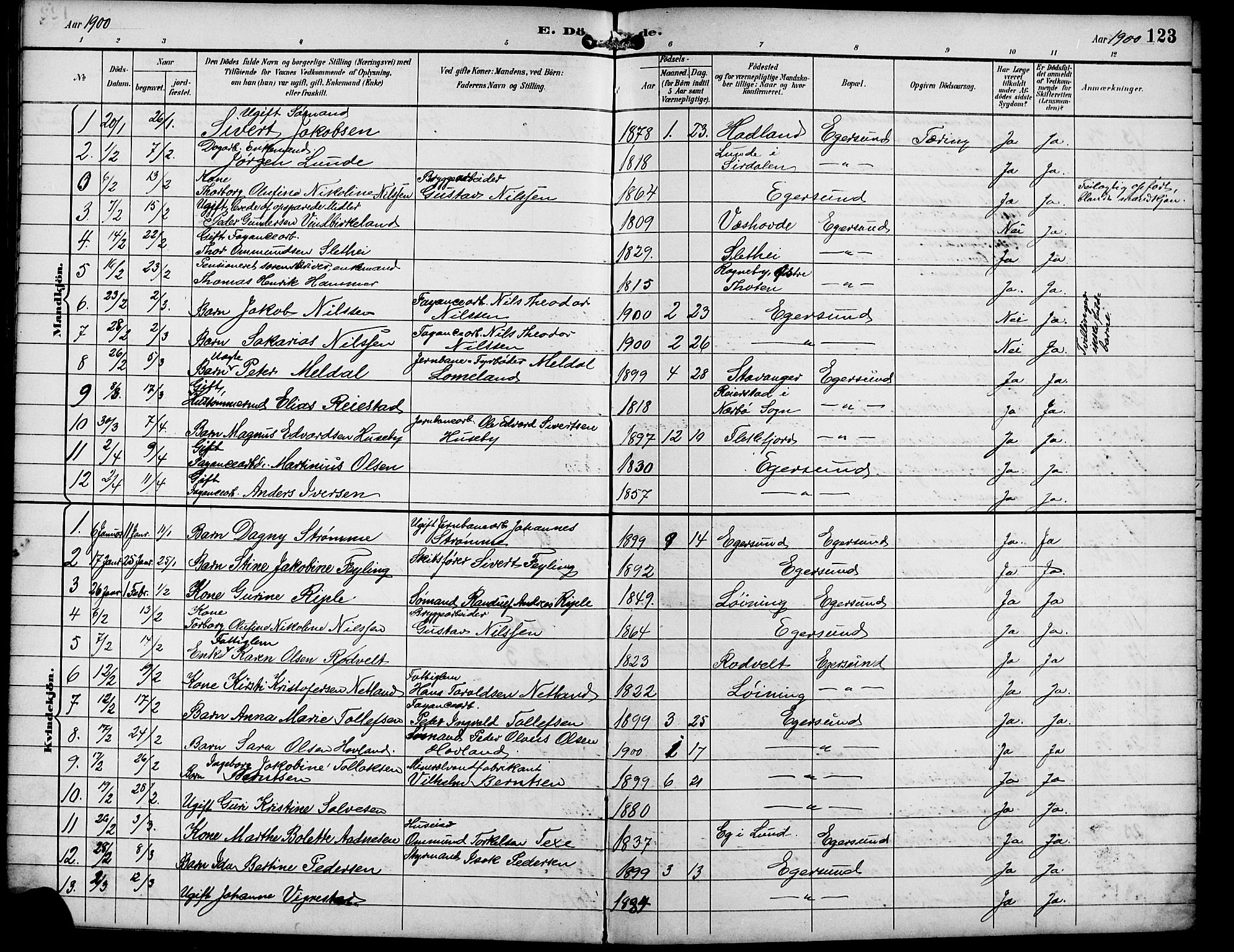 Eigersund sokneprestkontor, SAST/A-101807/S09/L0010: Parish register (copy) no. B 10, 1893-1907, p. 123