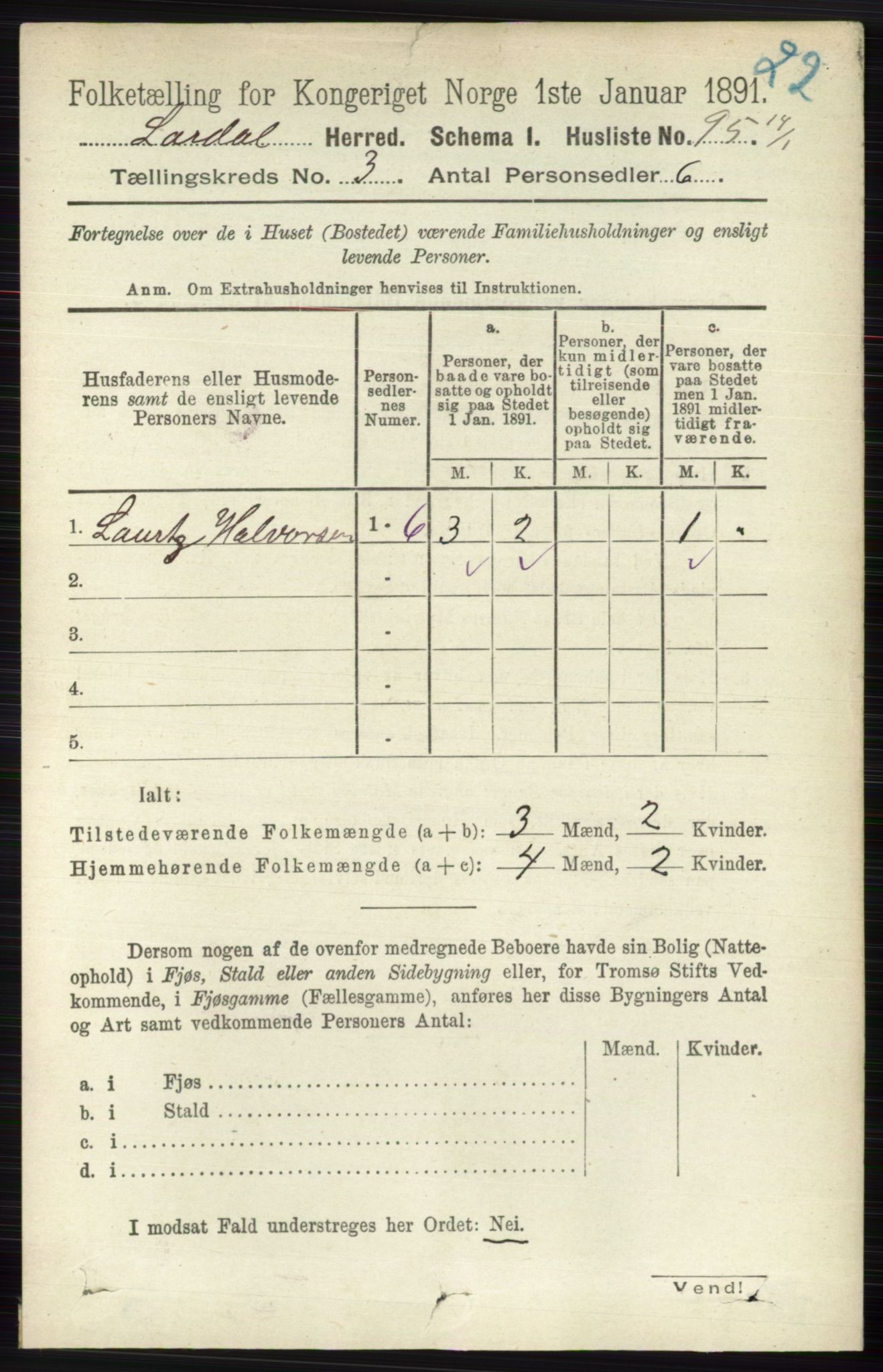 RA, 1891 census for 0728 Lardal, 1891, p. 1324