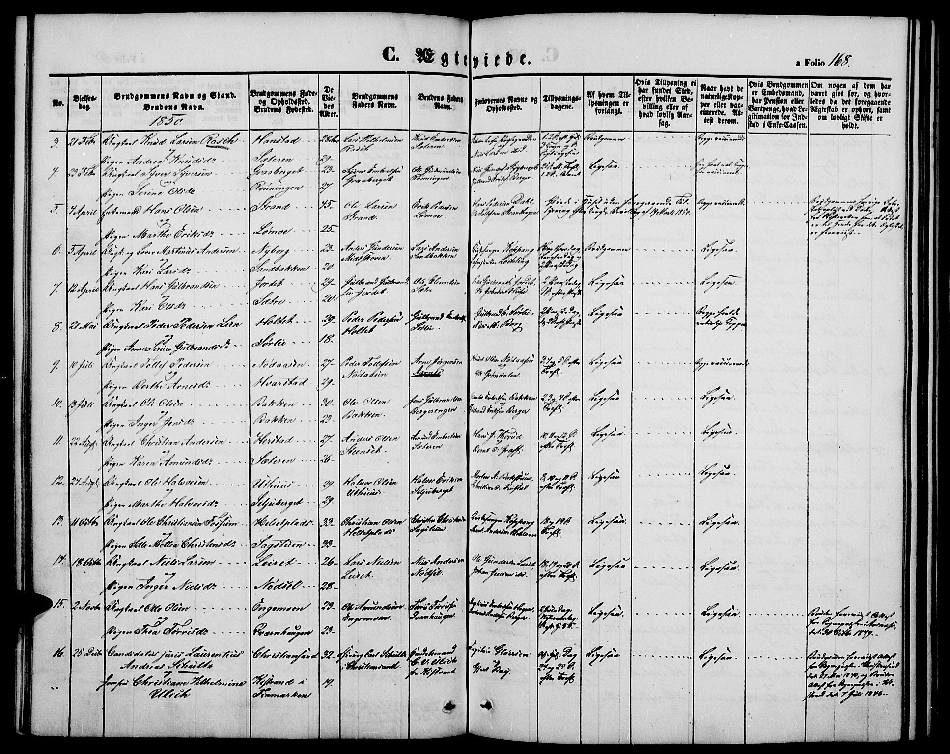 Elverum prestekontor, SAH/PREST-044/H/Ha/Hab/L0002: Parish register (copy) no. 2, 1845-1855, p. 168