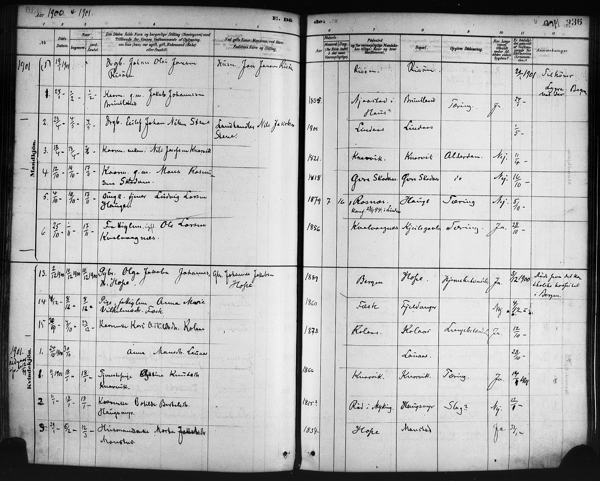 Lindås Sokneprestembete, AV/SAB-A-76701/H/Haa/Haaa/L0019: Parish register (official) no. A 19, 1878-1912, p. 336