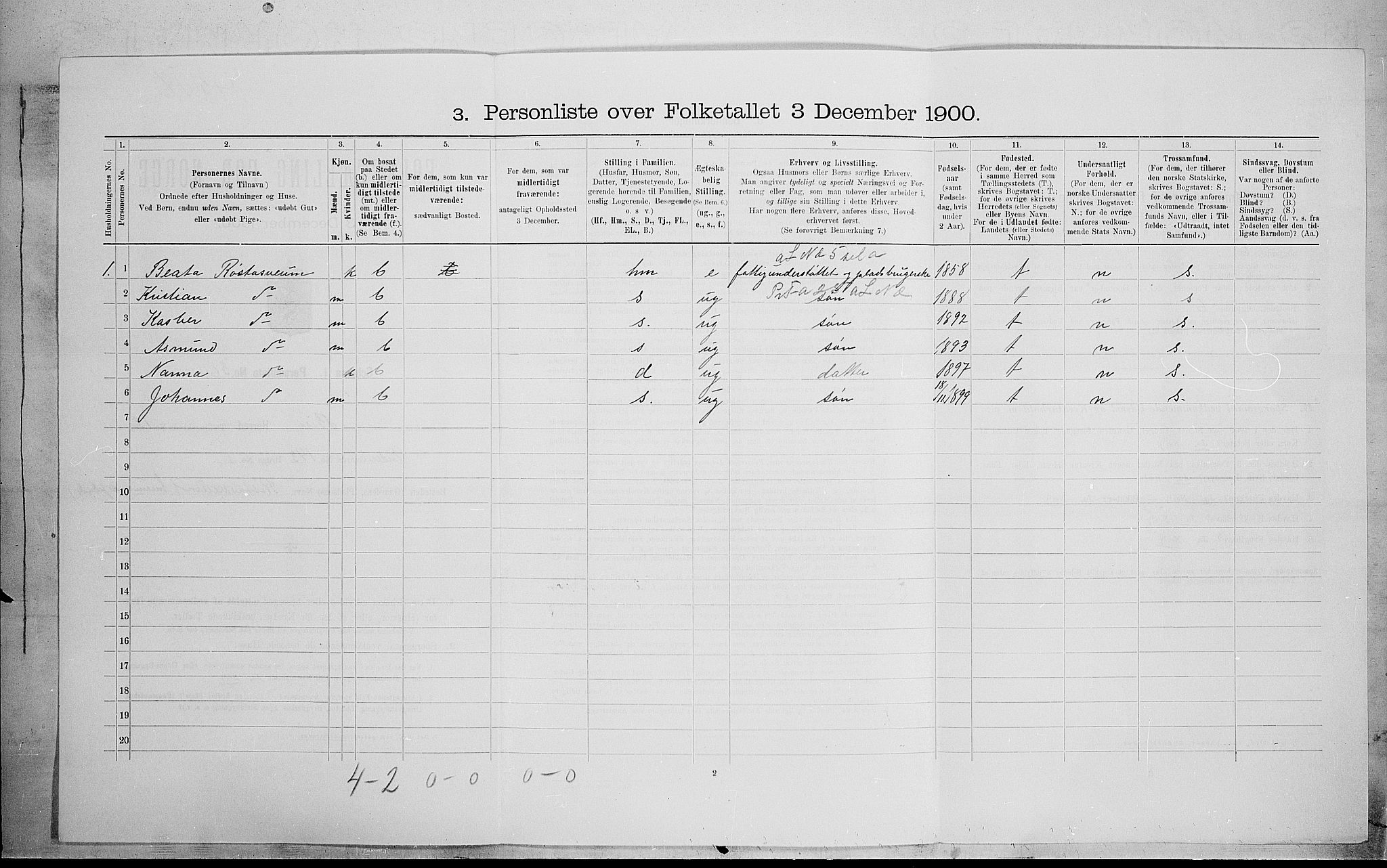 SAH, 1900 census for Biri, 1900, p. 1513