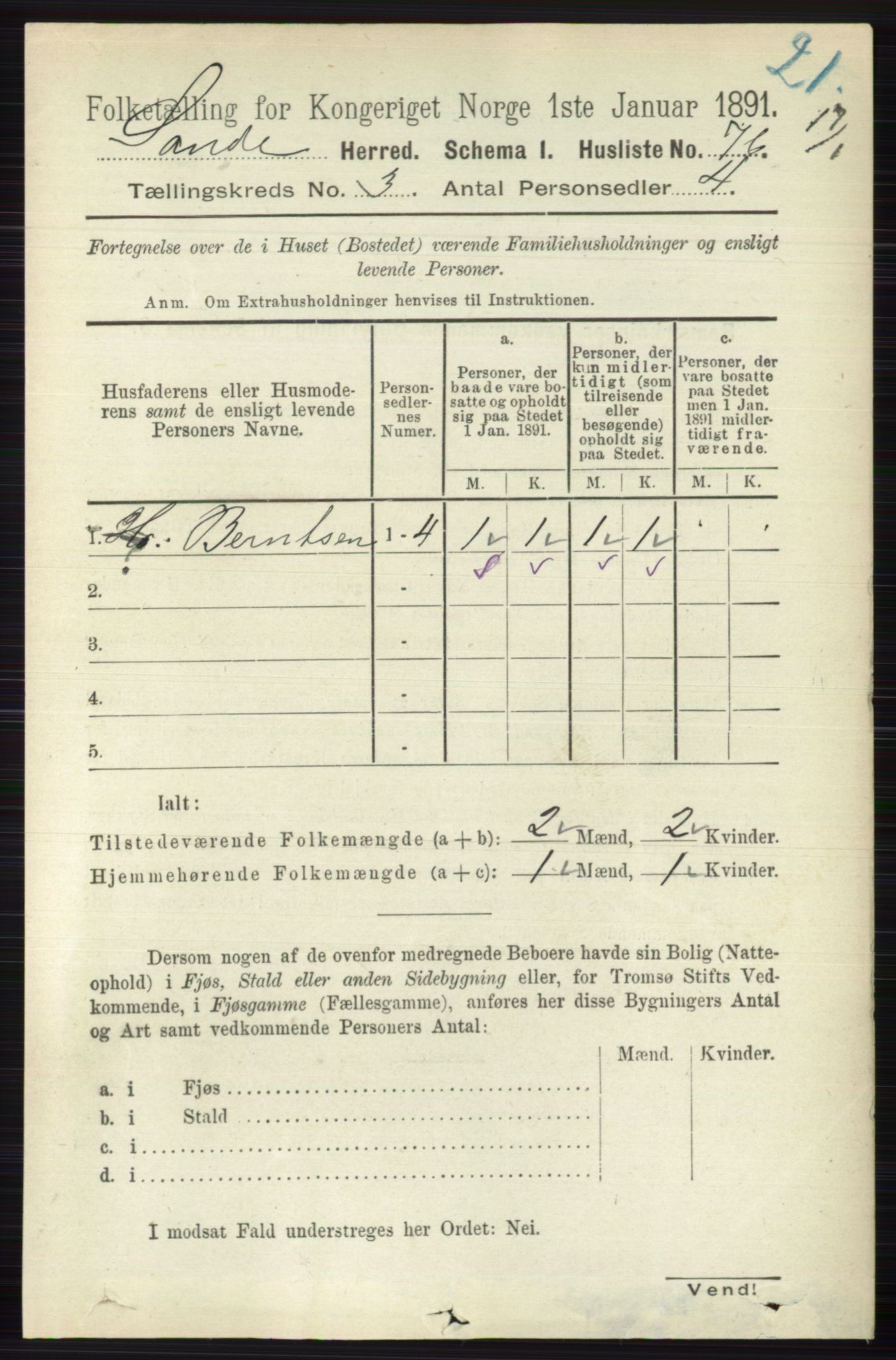 RA, 1891 census for 0713 Sande, 1891, p. 936