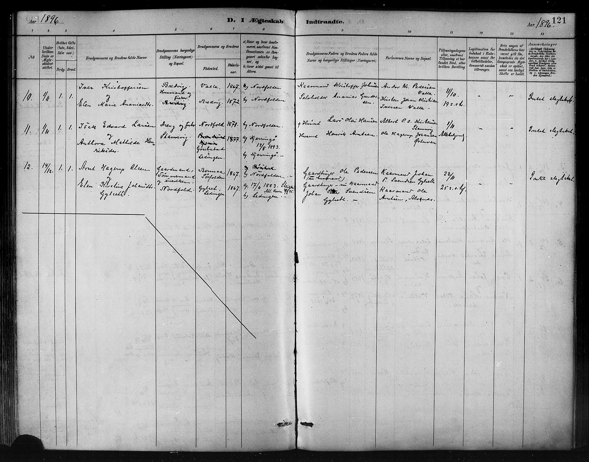 Ministerialprotokoller, klokkerbøker og fødselsregistre - Nordland, AV/SAT-A-1459/858/L0831: Parish register (official) no. 858A01, 1884-1902, p. 121