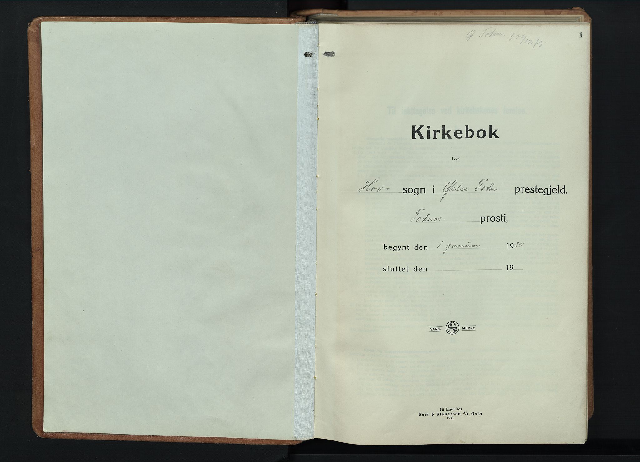 Østre Toten prestekontor, SAH/PREST-104/H/Ha/Hab/L0011: Parish register (copy) no. 11, 1934-1952, p. 1