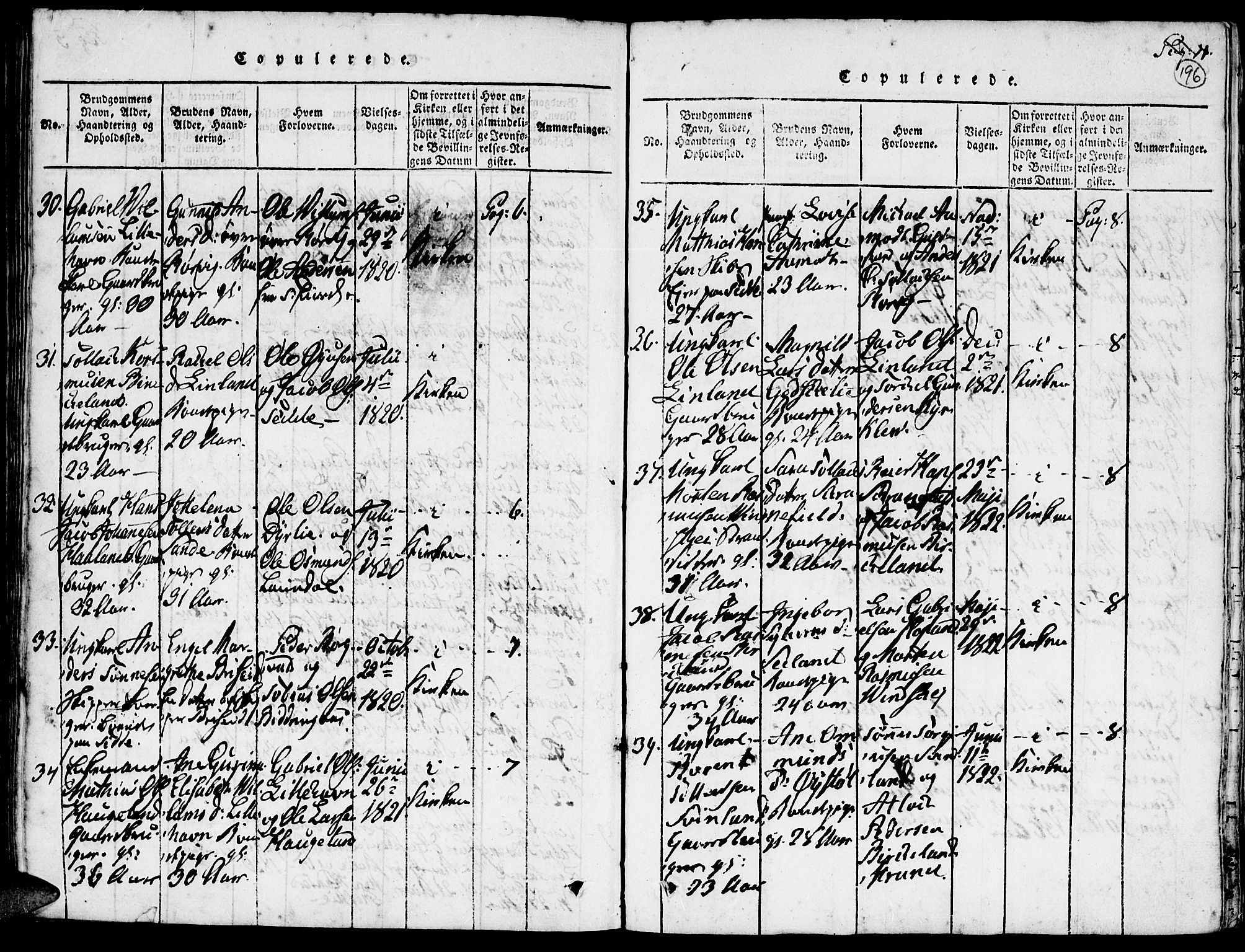 Kvinesdal sokneprestkontor, SAK/1111-0026/F/Fa/Faa/L0001: Parish register (official) no. A 1, 1815-1849, p. 196