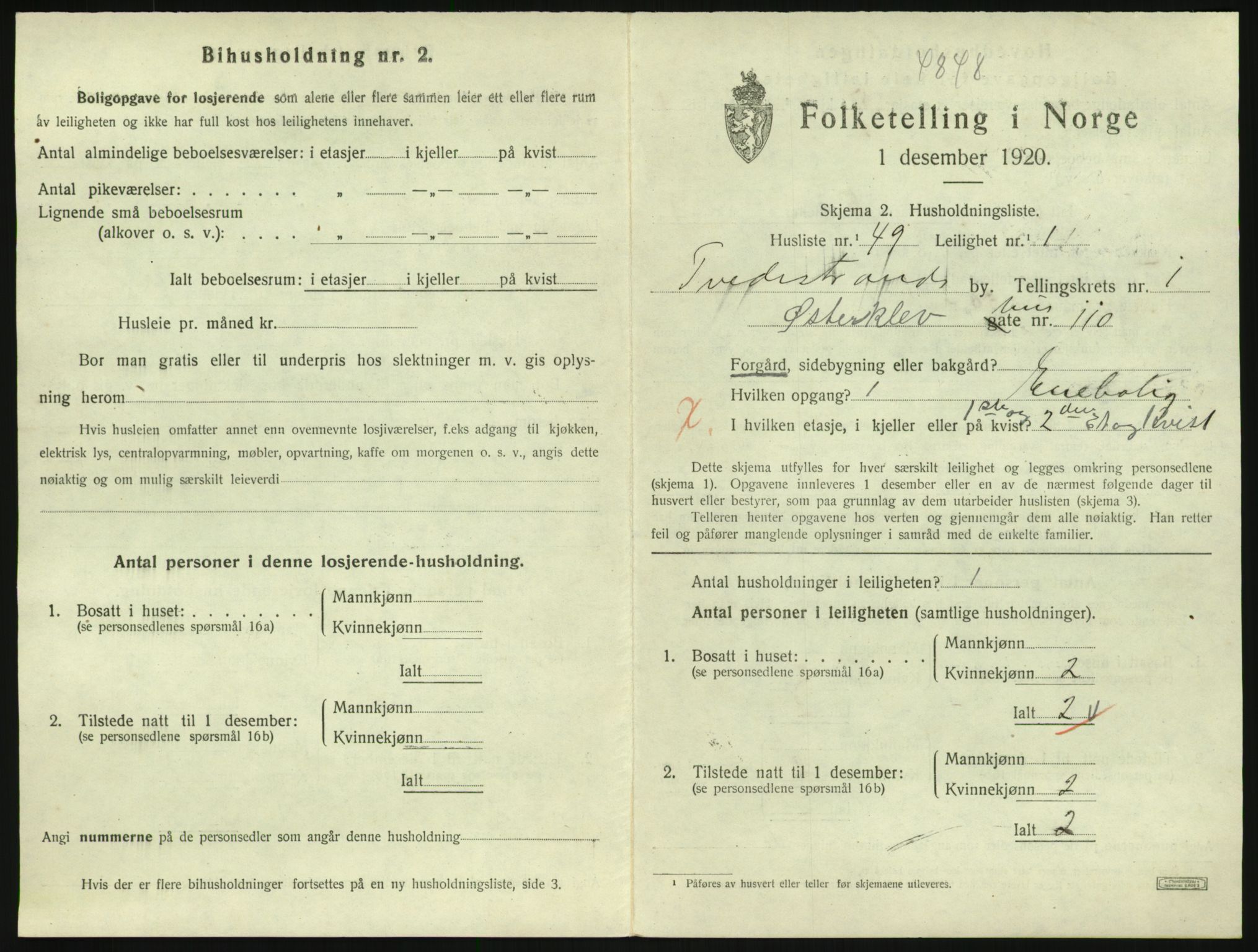 SAK, 1920 census for Tvedestrand, 1920, p. 735