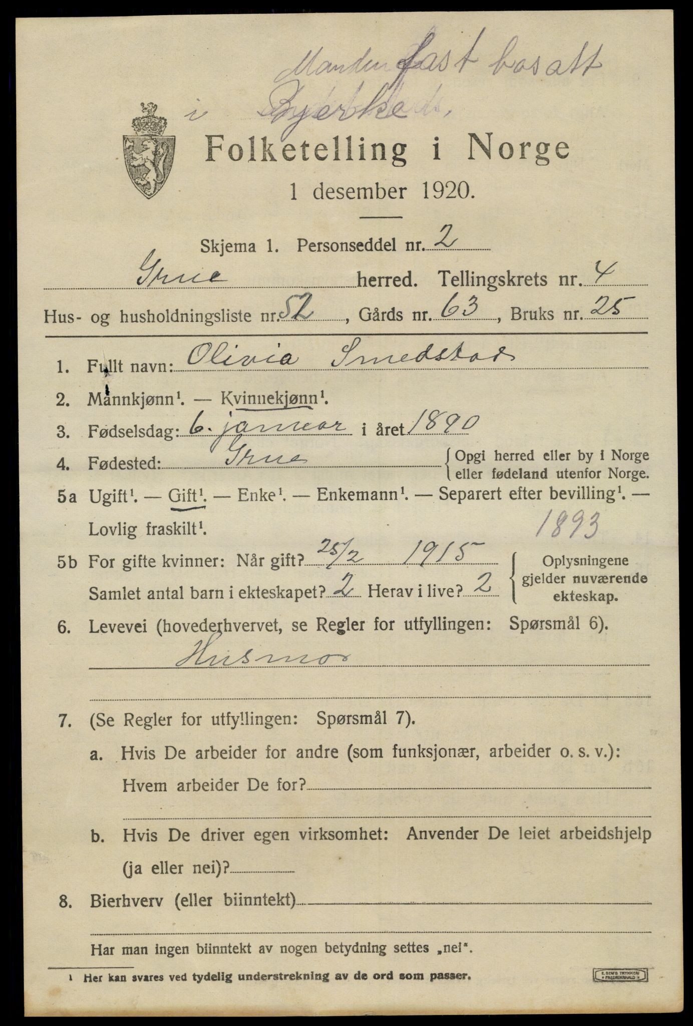 SAH, 1920 census for Grue, 1920, p. 4899