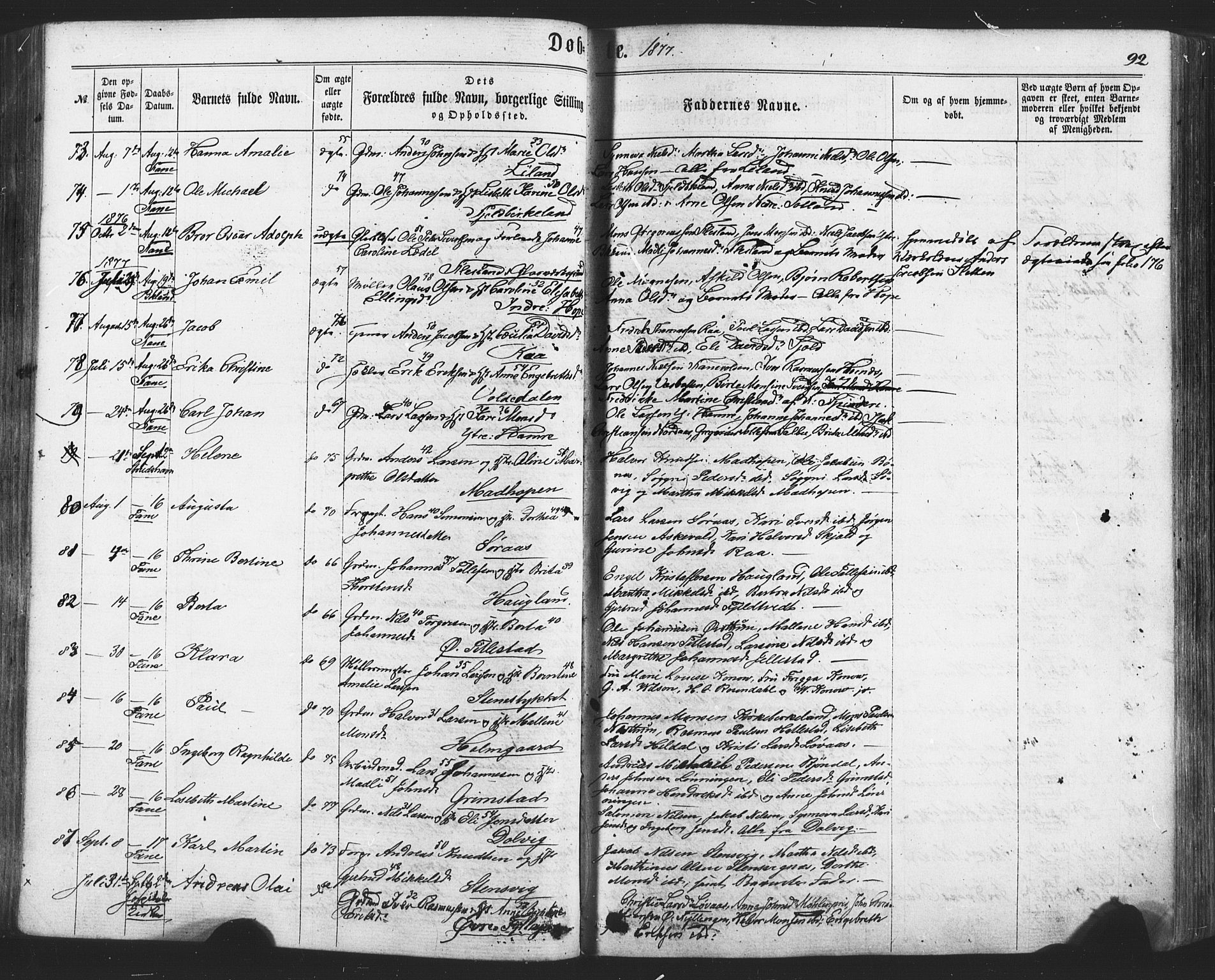 Fana Sokneprestembete, AV/SAB-A-75101/H/Haa/Haaa/L0012: Parish register (official) no. A 12, 1862-1878, p. 92