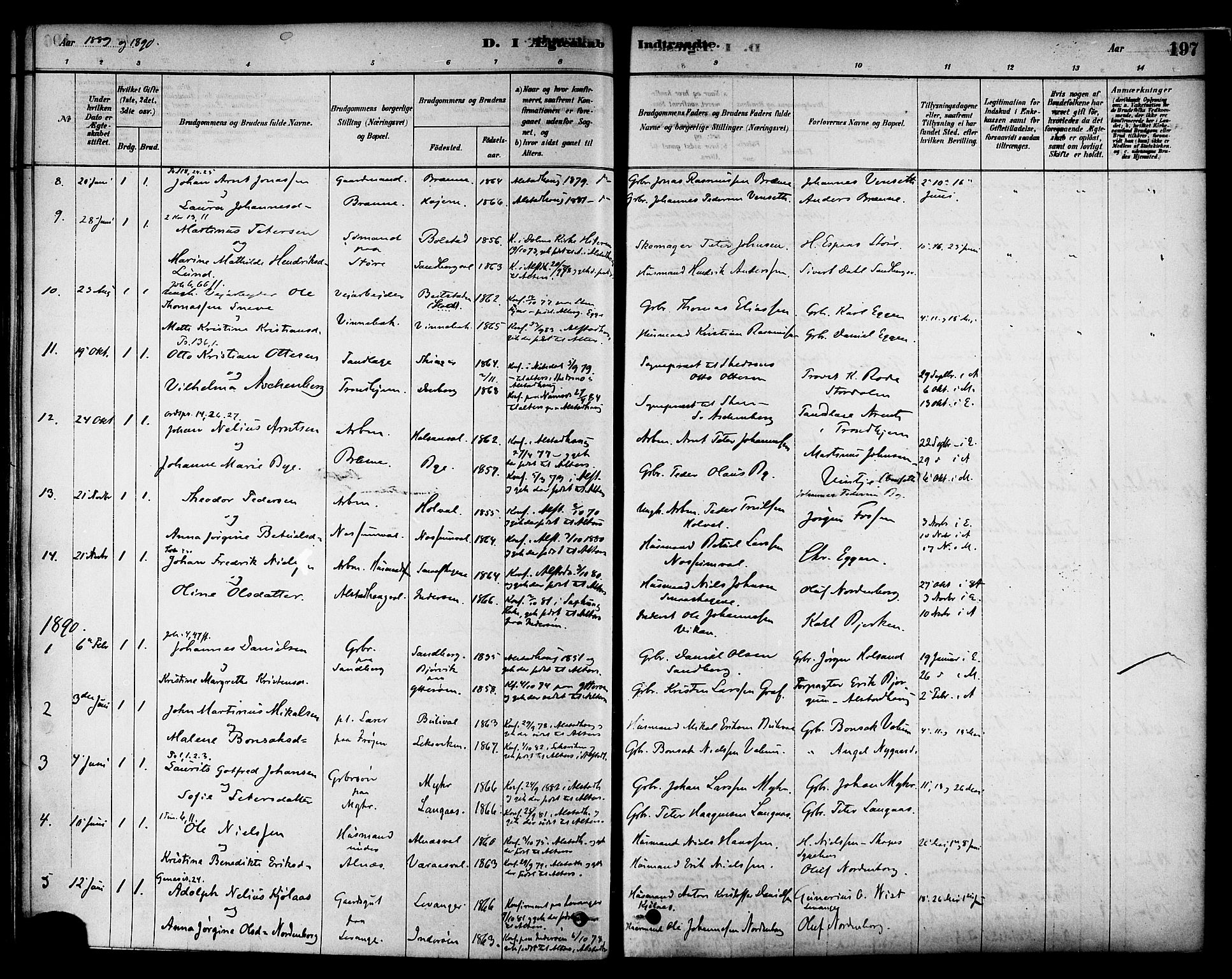 Ministerialprotokoller, klokkerbøker og fødselsregistre - Nord-Trøndelag, SAT/A-1458/717/L0159: Parish register (official) no. 717A09, 1878-1898, p. 197
