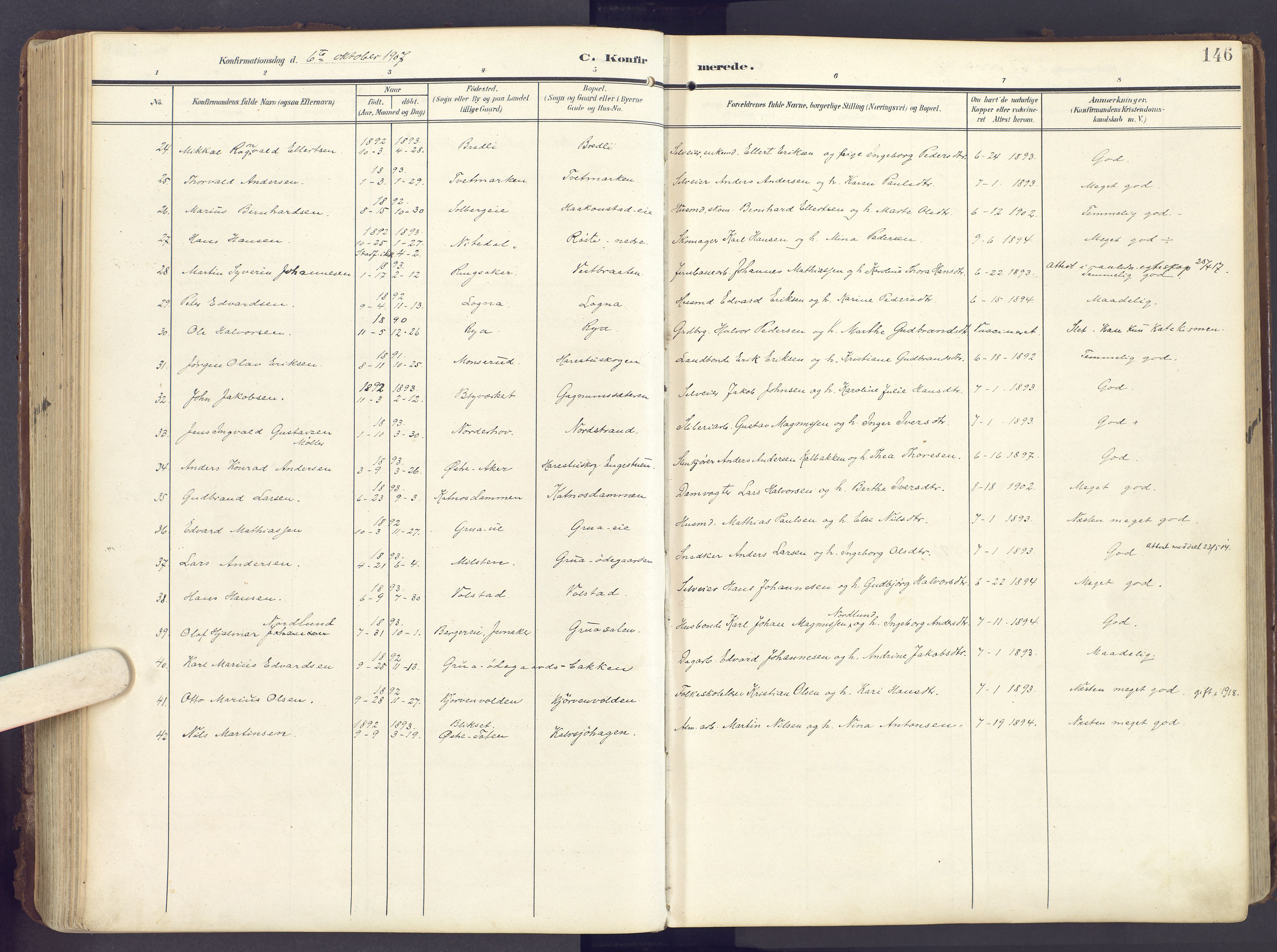 Lunner prestekontor, SAH/PREST-118/H/Ha/Haa/L0001: Parish register (official) no. 1, 1907-1922, p. 146
