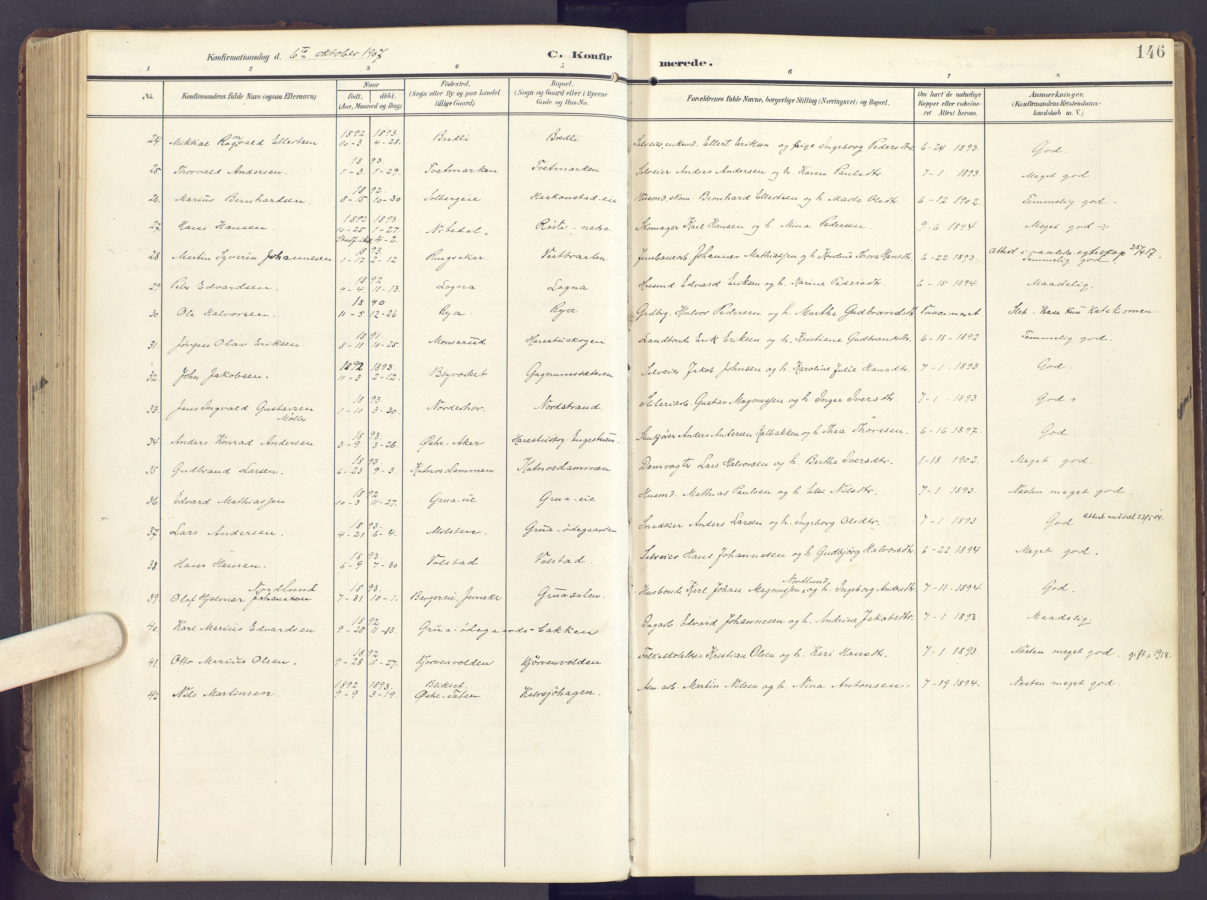 Lunner prestekontor, AV/SAH-PREST-118/H/Ha/Haa/L0001: Parish register (official) no. 1, 1907-1922, p. 146