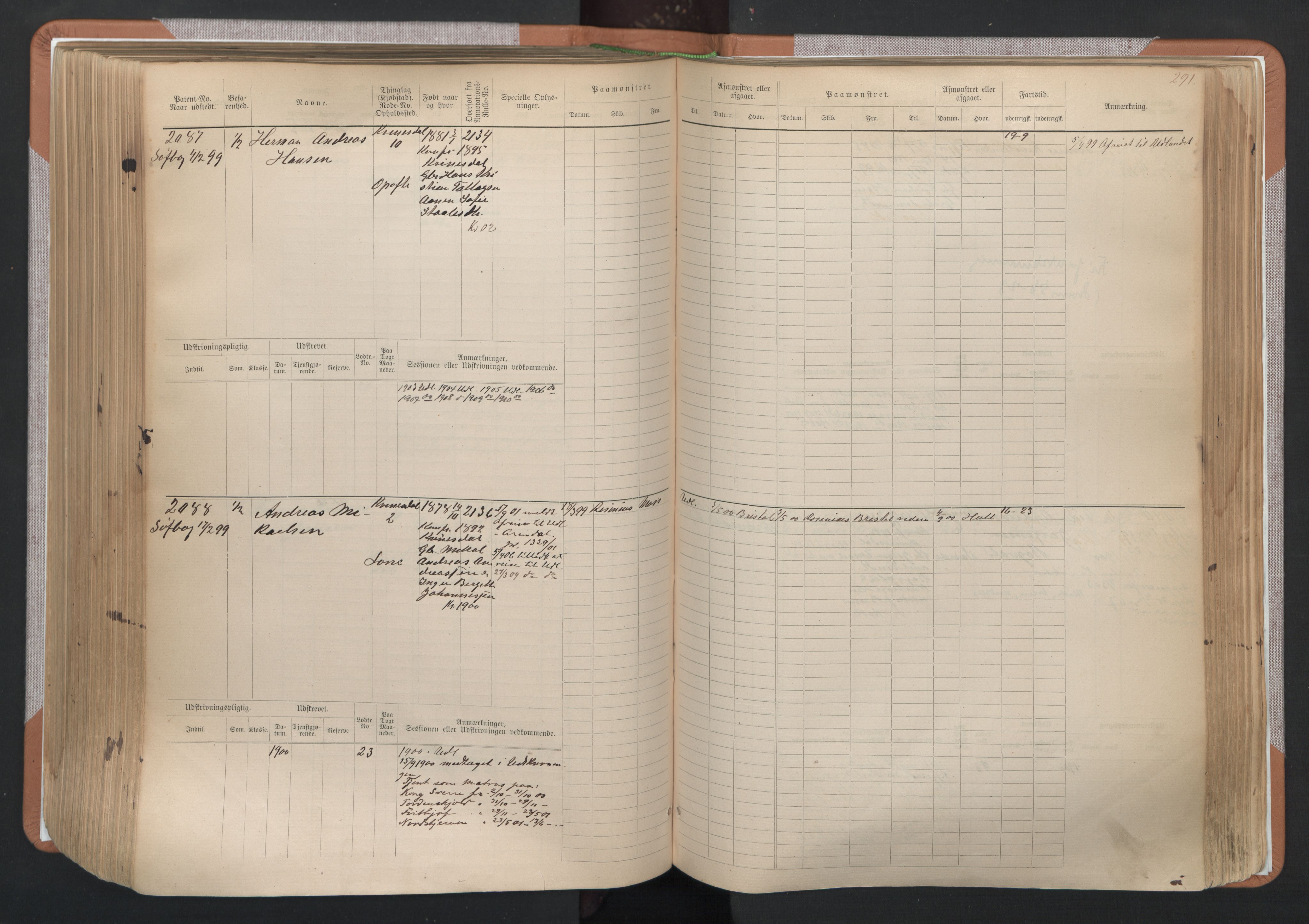 Flekkefjord mønstringskrets, SAK/2031-0018/F/Fb/L0003: Hovedrulle nr 1515-2326, N-6, 1885-1934, p. 293