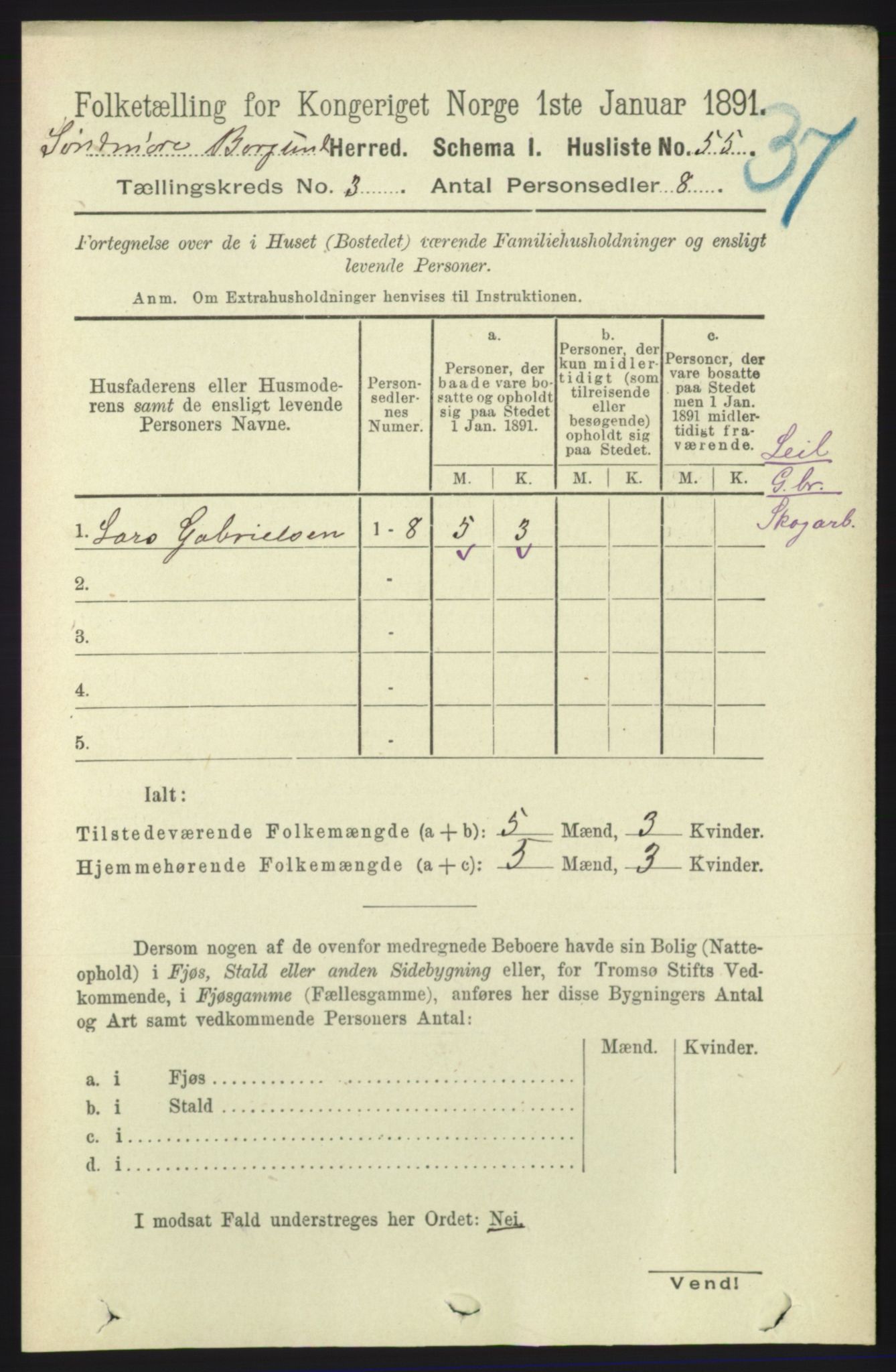 RA, 1891 census for 1531 Borgund, 1891, p. 612