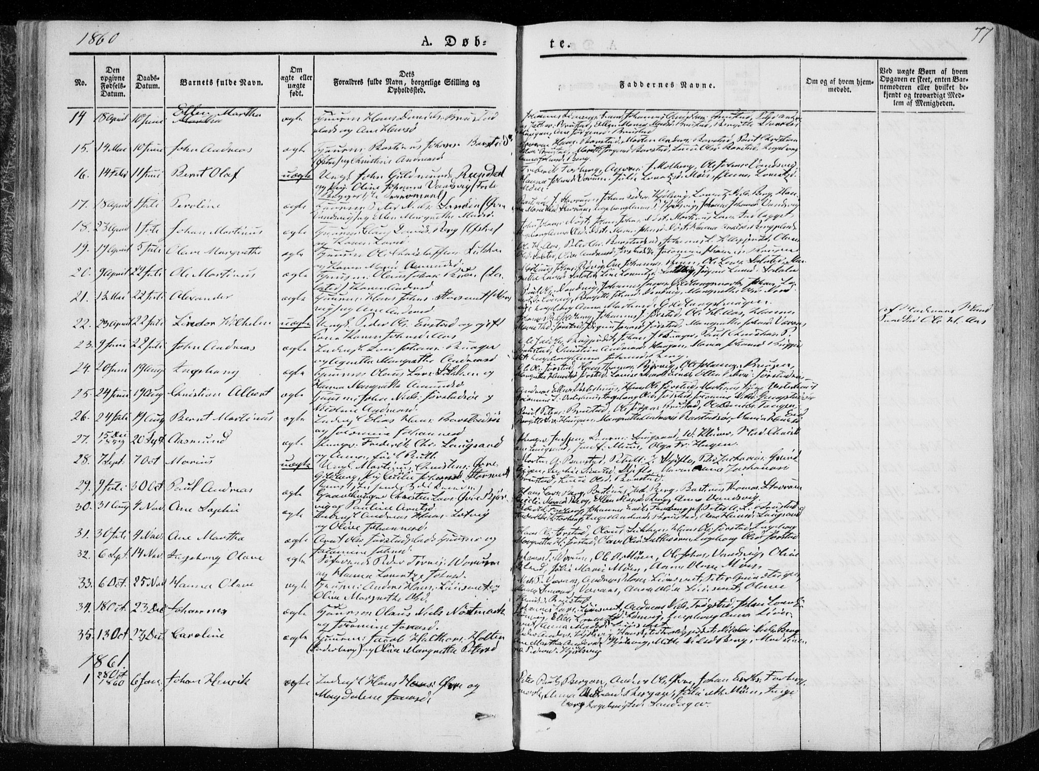 Ministerialprotokoller, klokkerbøker og fødselsregistre - Nord-Trøndelag, SAT/A-1458/722/L0218: Parish register (official) no. 722A05, 1843-1868, p. 77