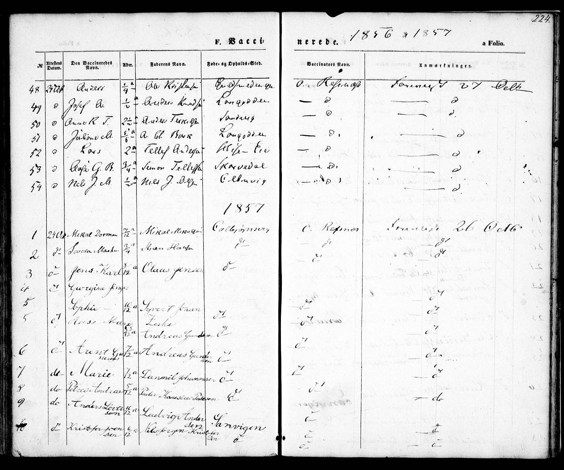 Hisøy sokneprestkontor, SAK/1111-0020/F/Fa/L0001: Parish register (official) no. A 1, 1849-1871, p. 224