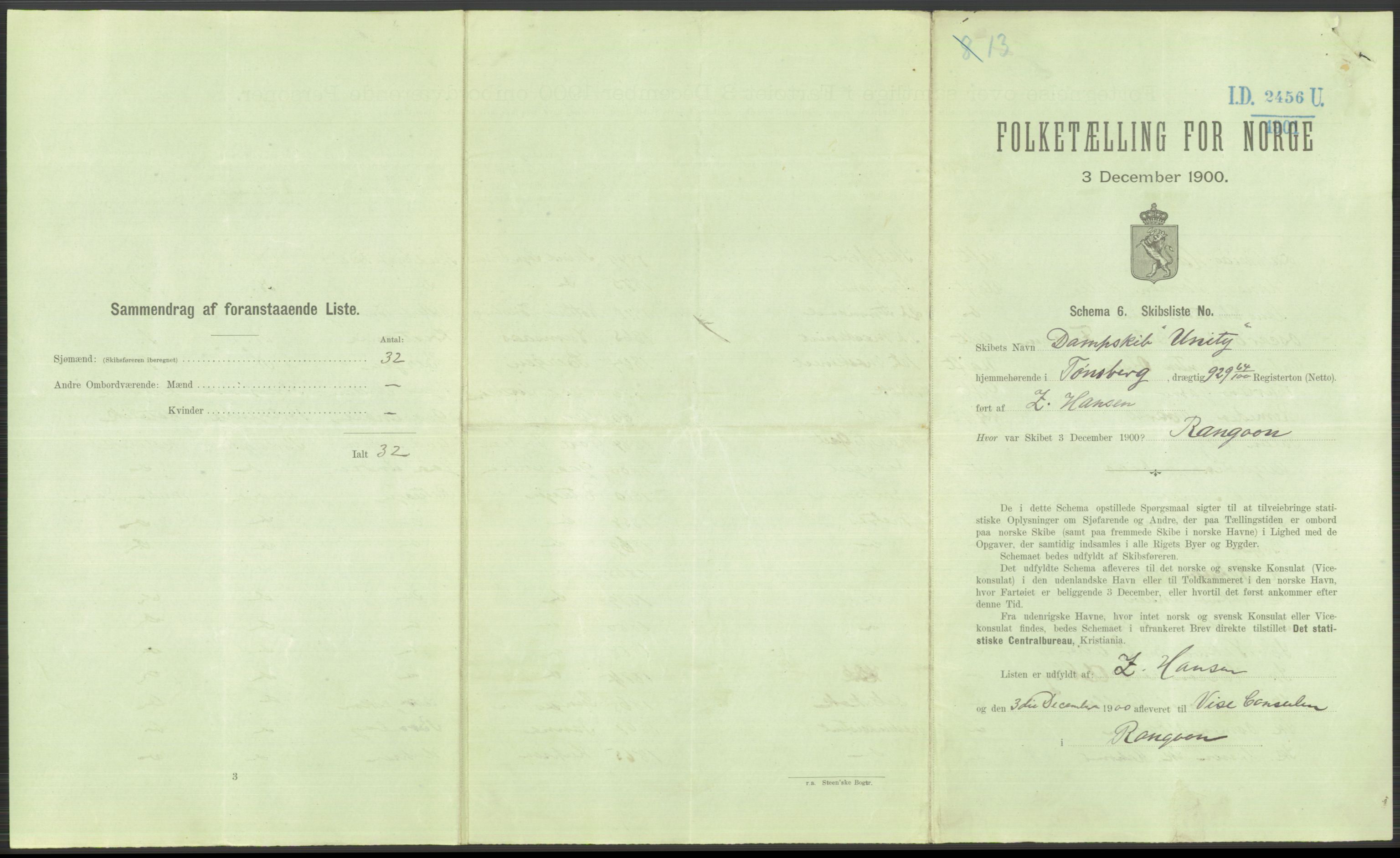 RA, 1900 Census - ship lists from ships in Norwegian harbours, harbours abroad and at sea, 1900, p. 5005