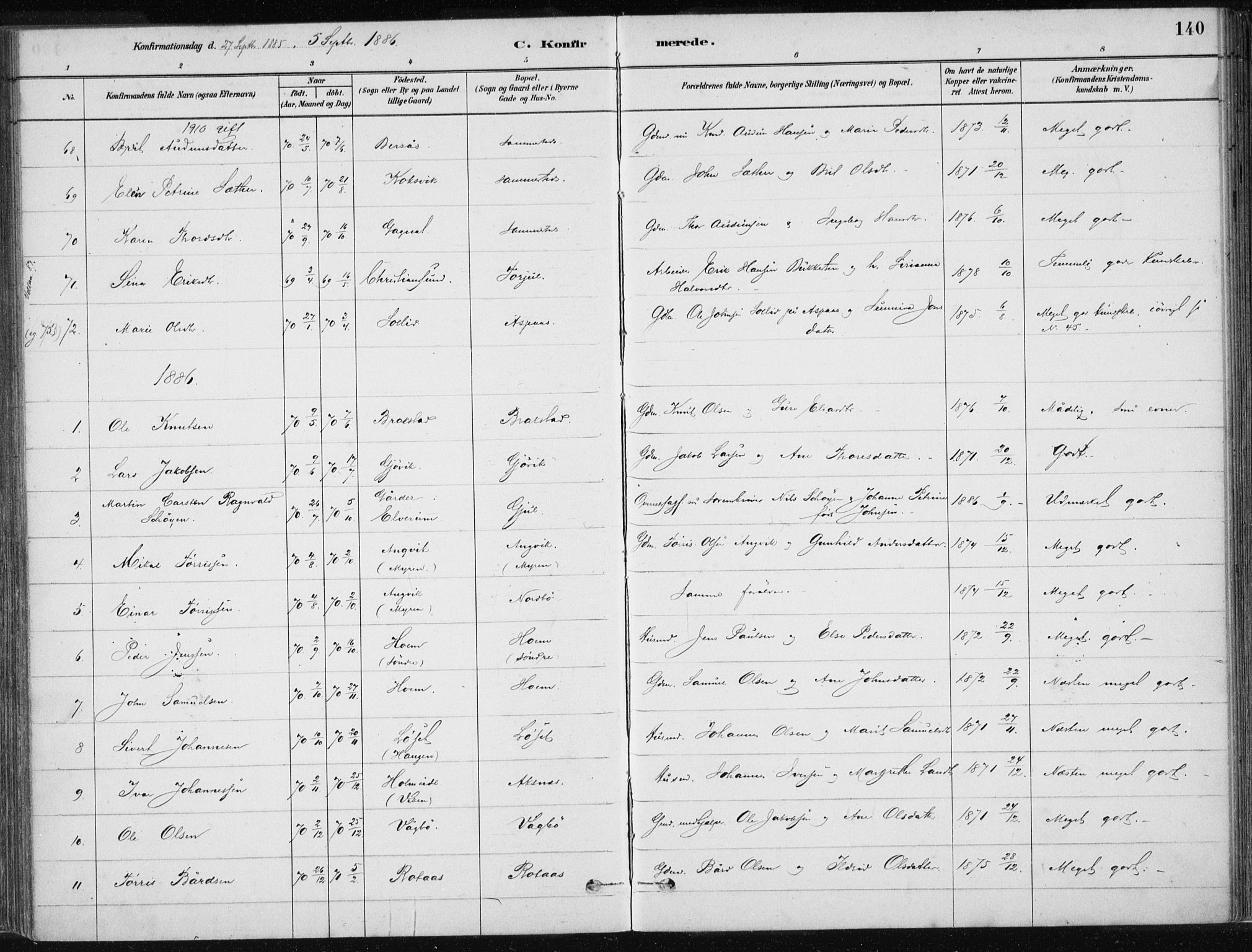 Ministerialprotokoller, klokkerbøker og fødselsregistre - Møre og Romsdal, SAT/A-1454/586/L0987: Parish register (official) no. 586A13, 1879-1892, p. 140