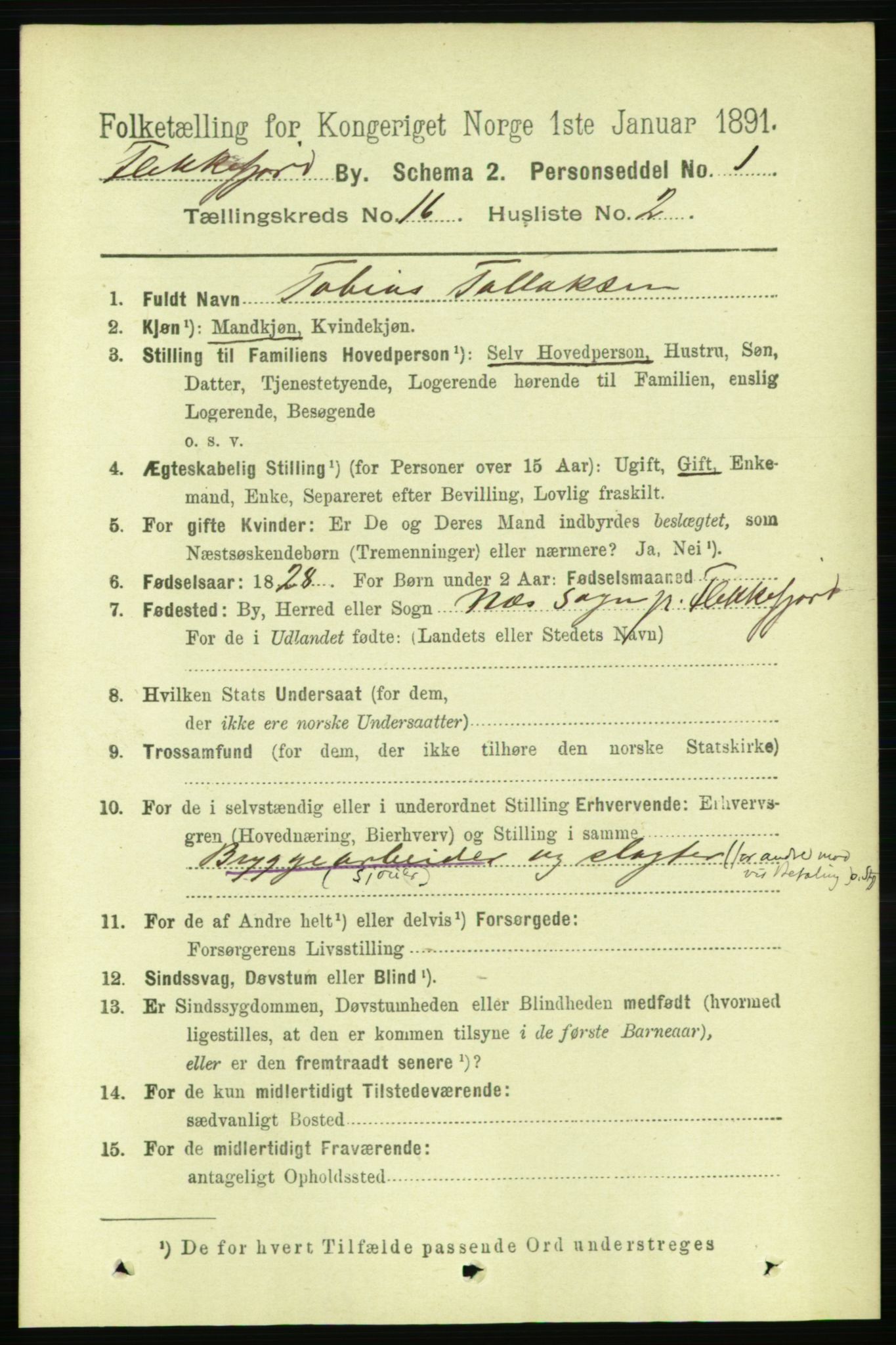 RA, 1891 census for 1004 Flekkefjord, 1891, p. 2009