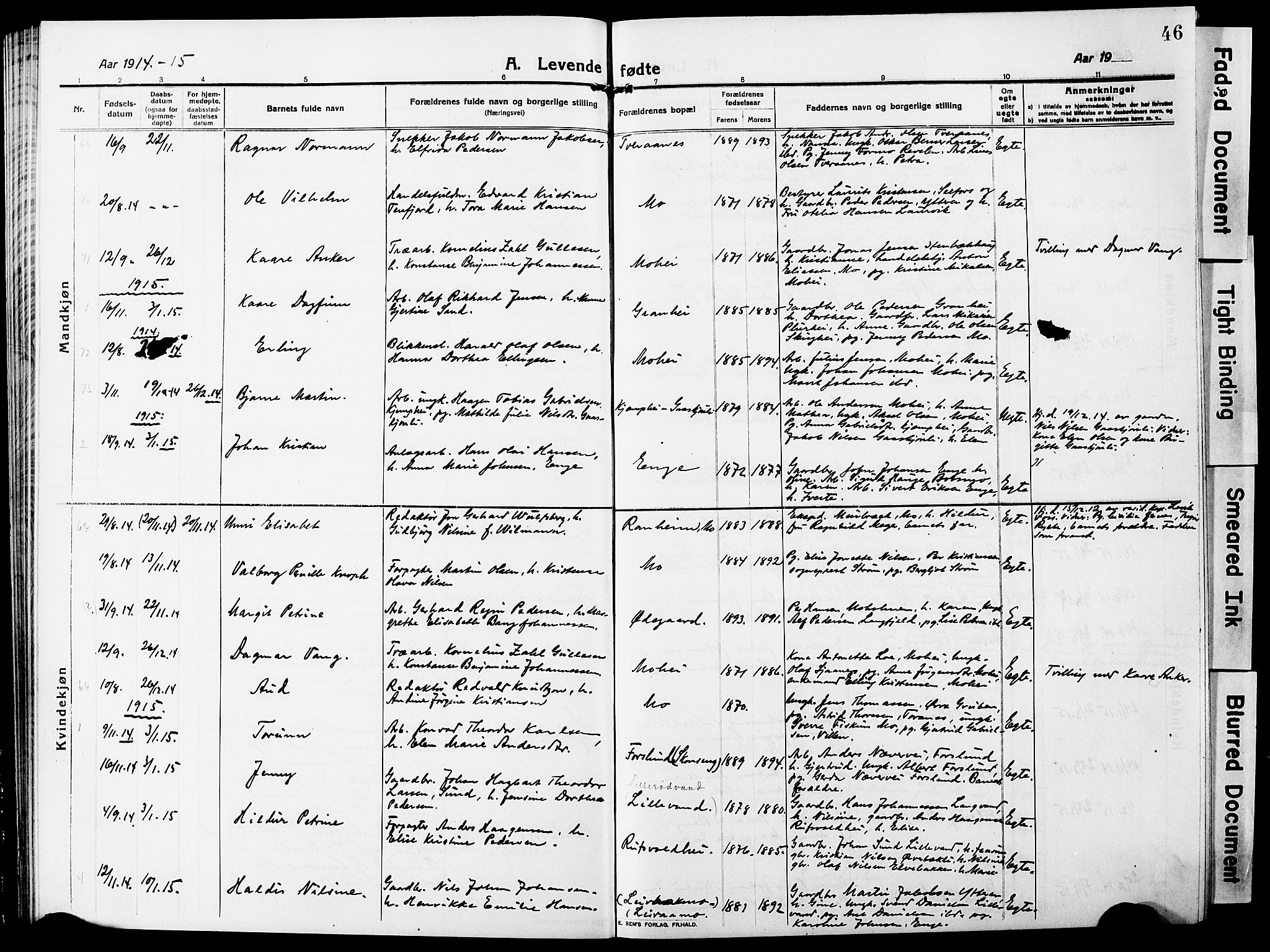 Ministerialprotokoller, klokkerbøker og fødselsregistre - Nordland, SAT/A-1459/827/L0423: Parish register (copy) no. 827C12, 1912-1930, p. 46