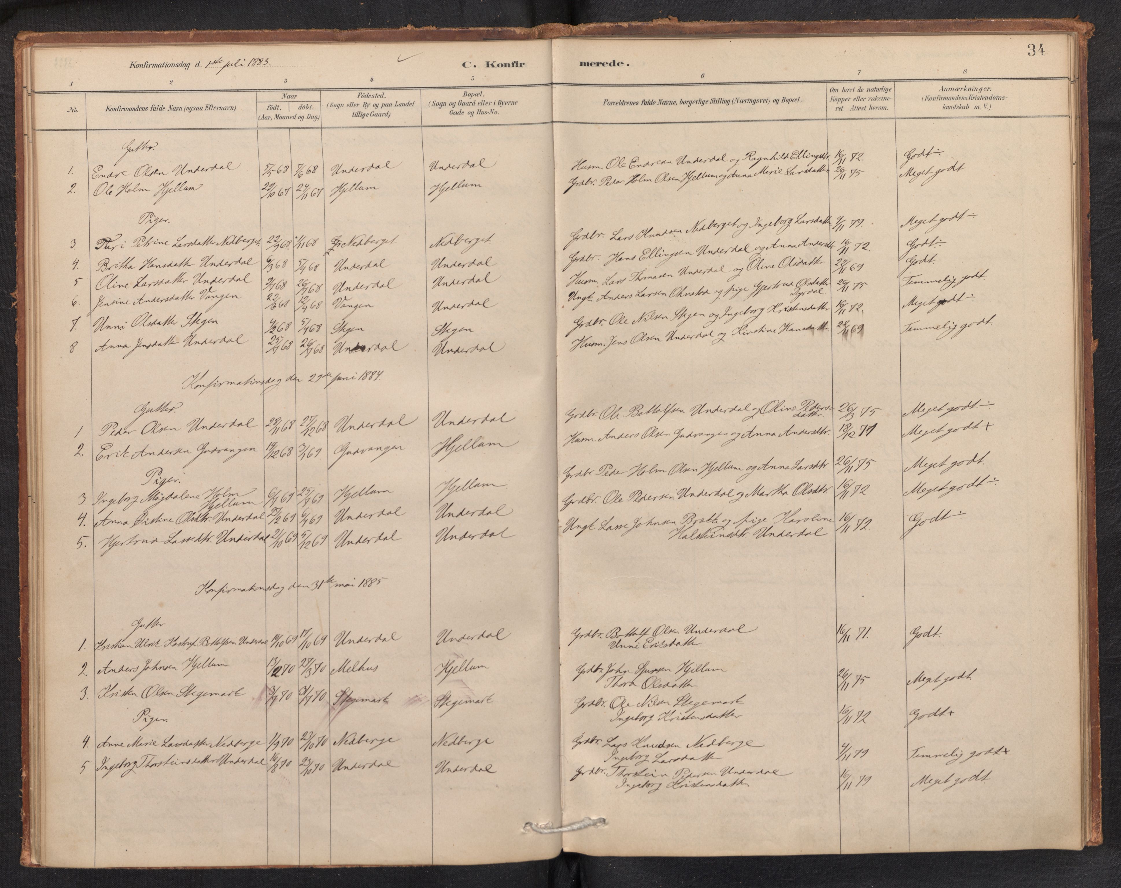 Aurland sokneprestembete, SAB/A-99937/H/Ha/Hae/L0001: Parish register (official) no. E 1, 1880-1907, p. 33b-34a