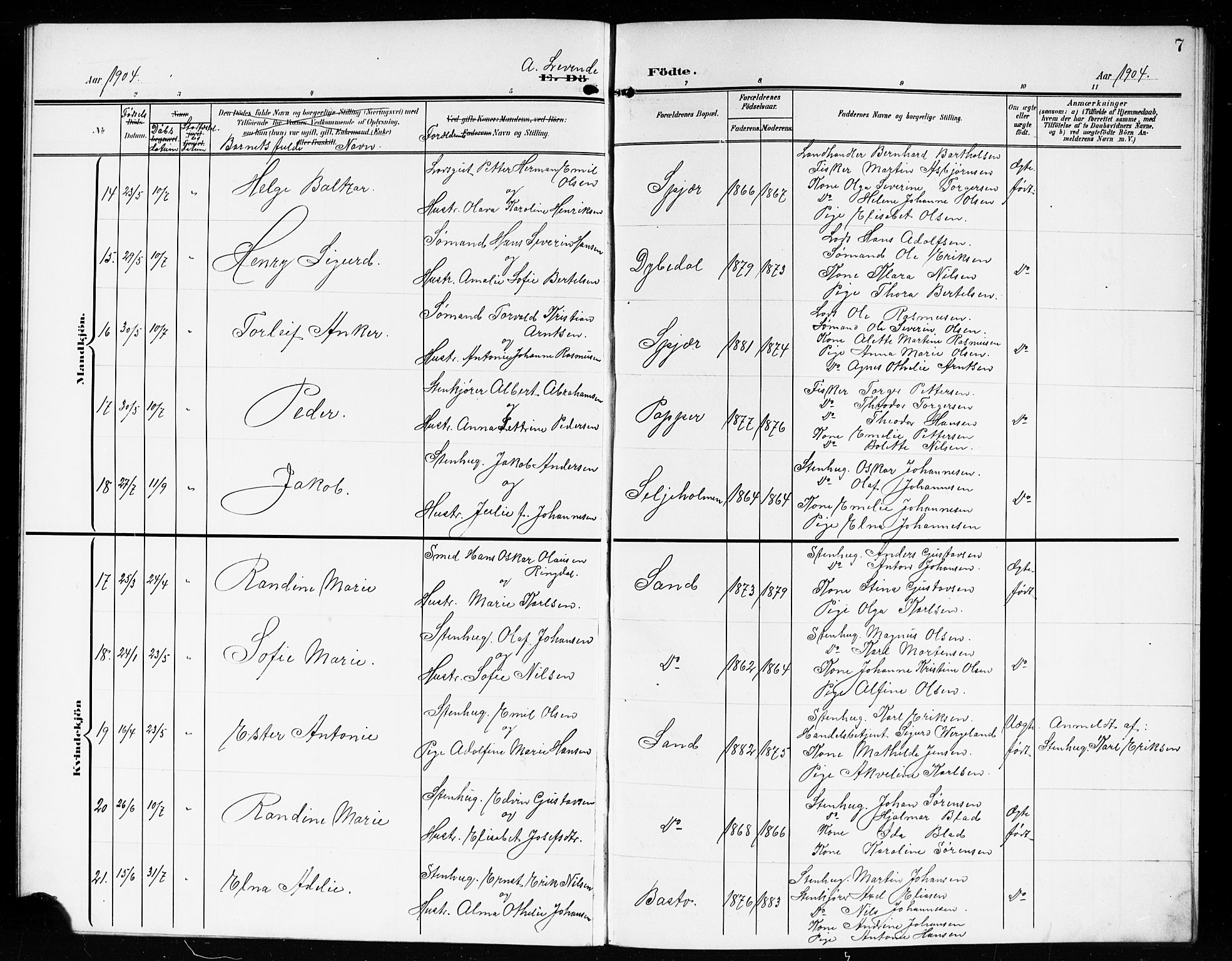 Hvaler prestekontor Kirkebøker, AV/SAO-A-2001/G/Gb/L0003: Parish register (copy) no. II 3, 1904-1917, p. 7