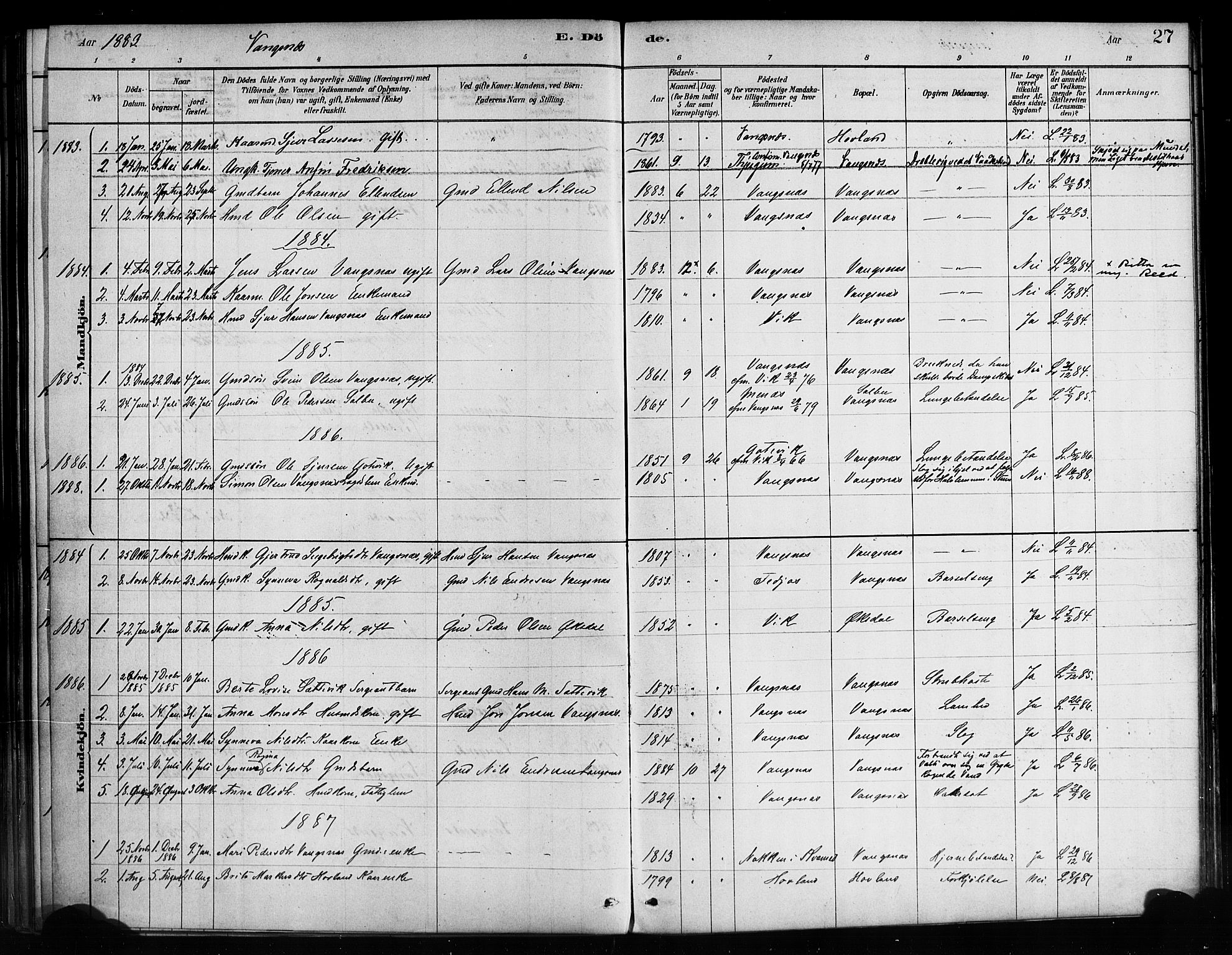 Balestrand sokneprestembete, SAB/A-79601/H/Haa/Haaa/L0004: Parish register (official) no. A 4 /3, 1879-1888, p. 27