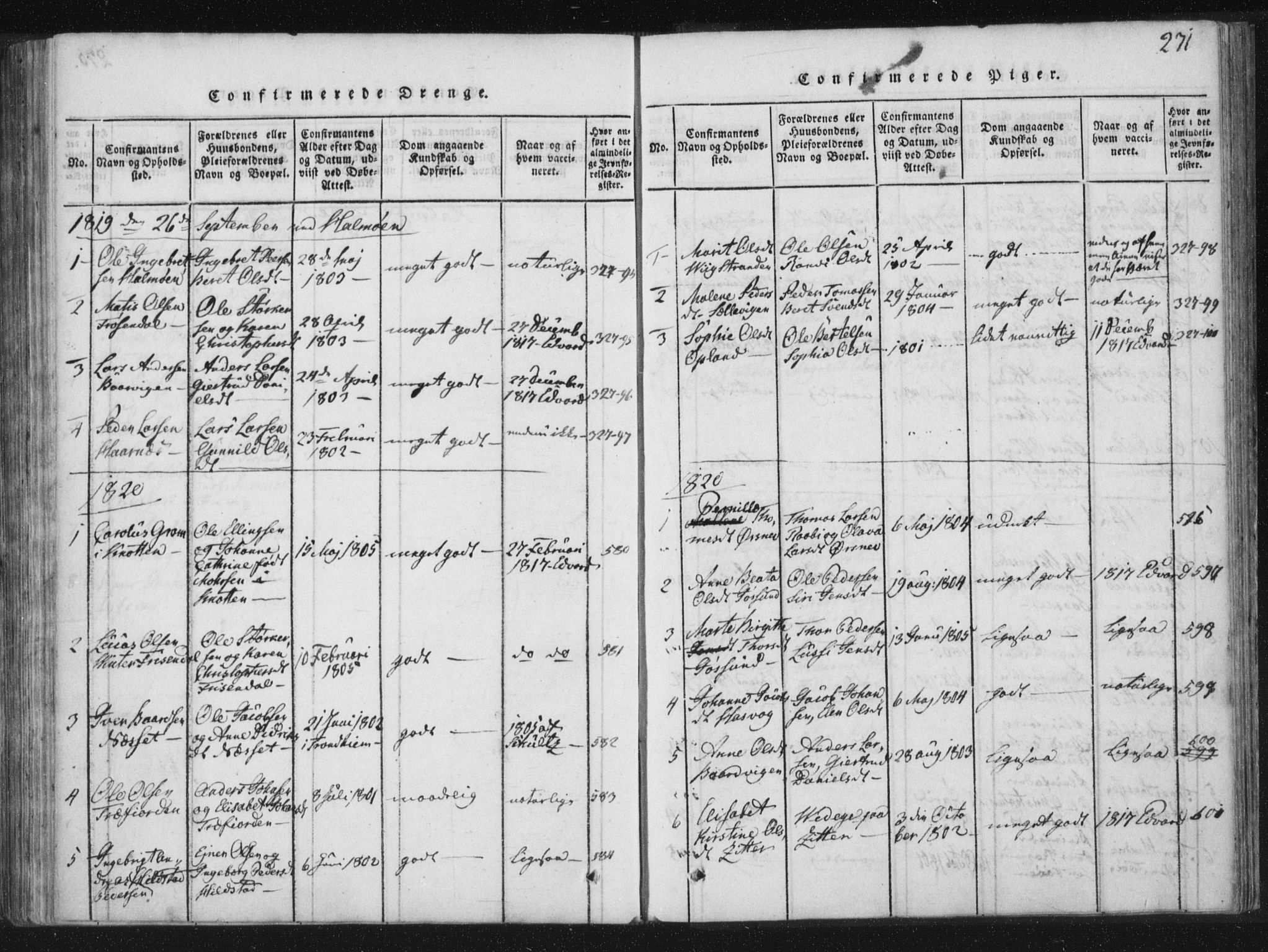 Ministerialprotokoller, klokkerbøker og fødselsregistre - Nord-Trøndelag, SAT/A-1458/773/L0609: Parish register (official) no. 773A03 /3, 1815-1830, p. 271