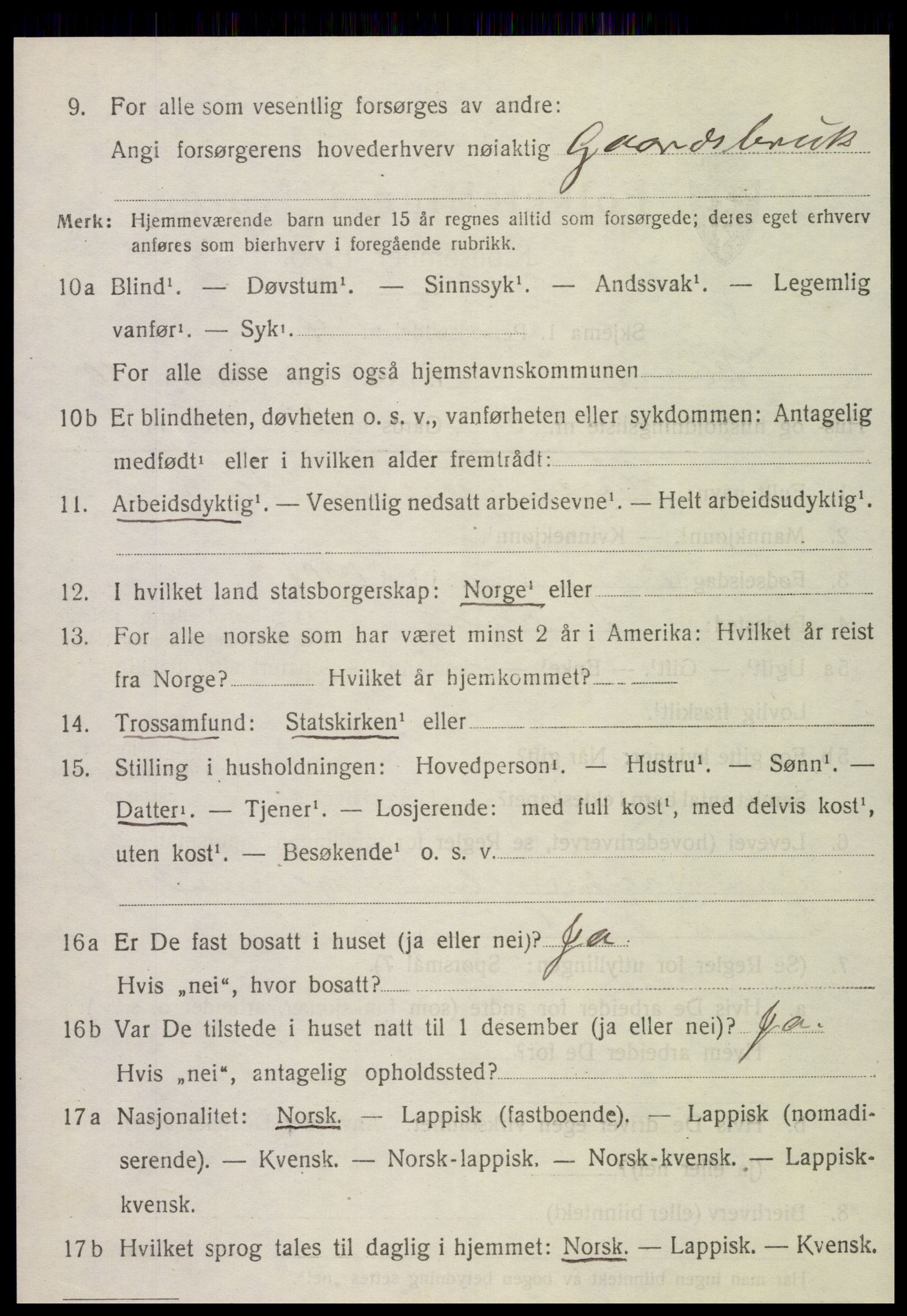 SAT, 1920 census for Kvam, 1920, p. 2536