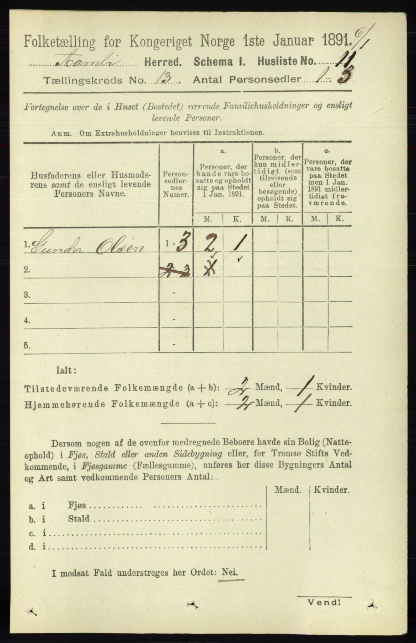 RA, 1891 census for 0929 Åmli, 1891, p. 2142