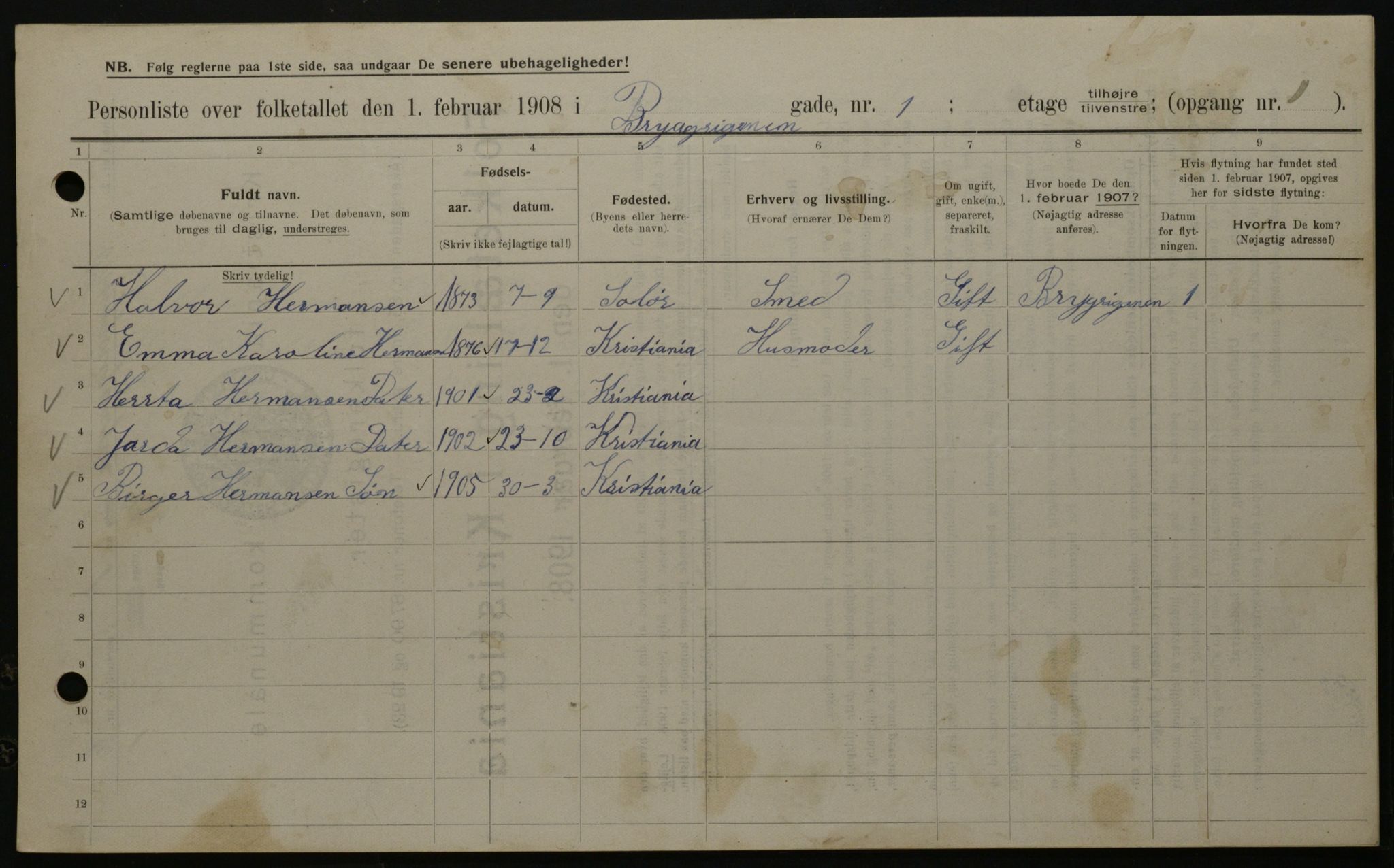 OBA, Municipal Census 1908 for Kristiania, 1908, p. 9527