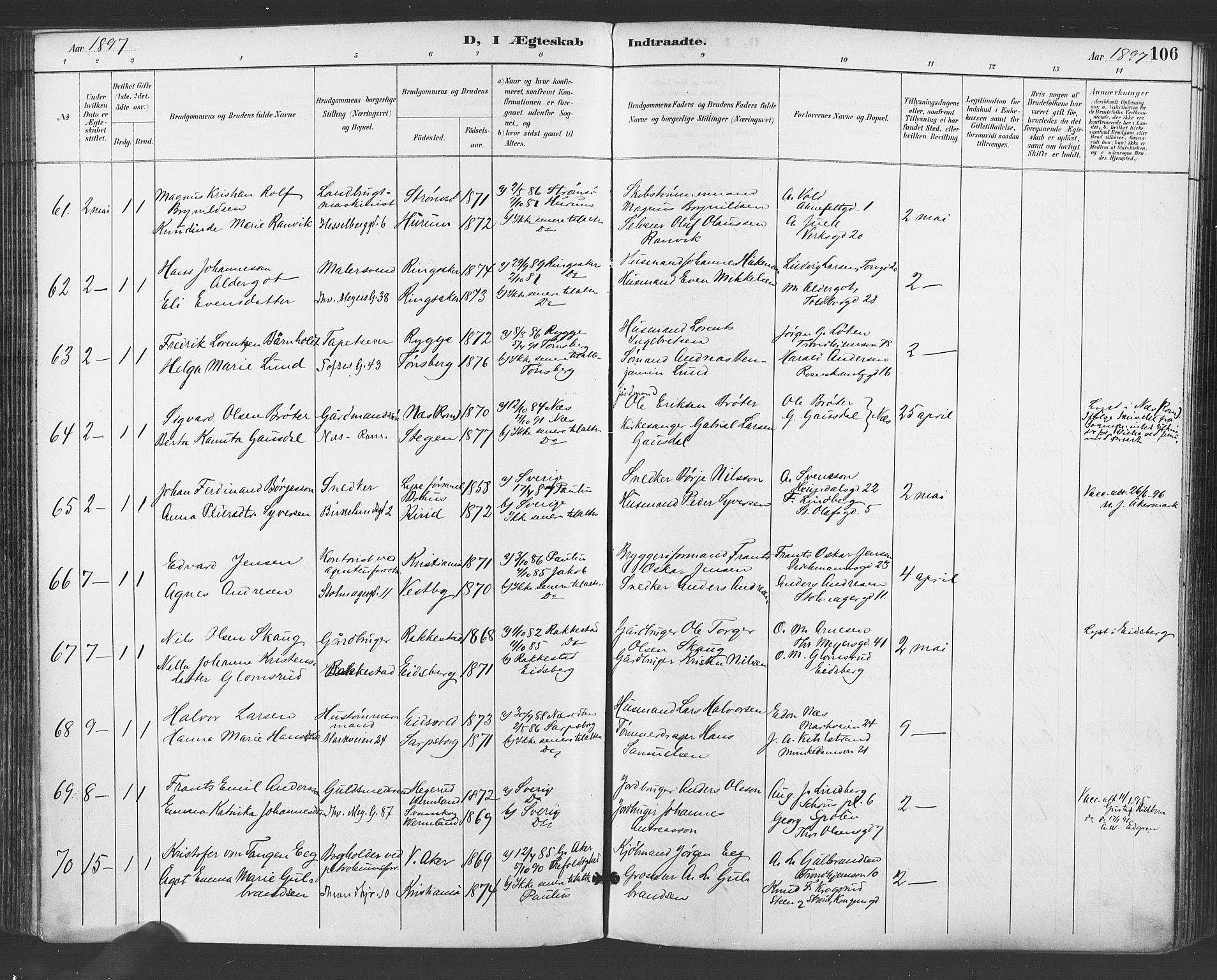 Paulus prestekontor Kirkebøker, SAO/A-10871/F/Fa/L0009: Parish register (official) no. 9, 1891-1901, p. 106