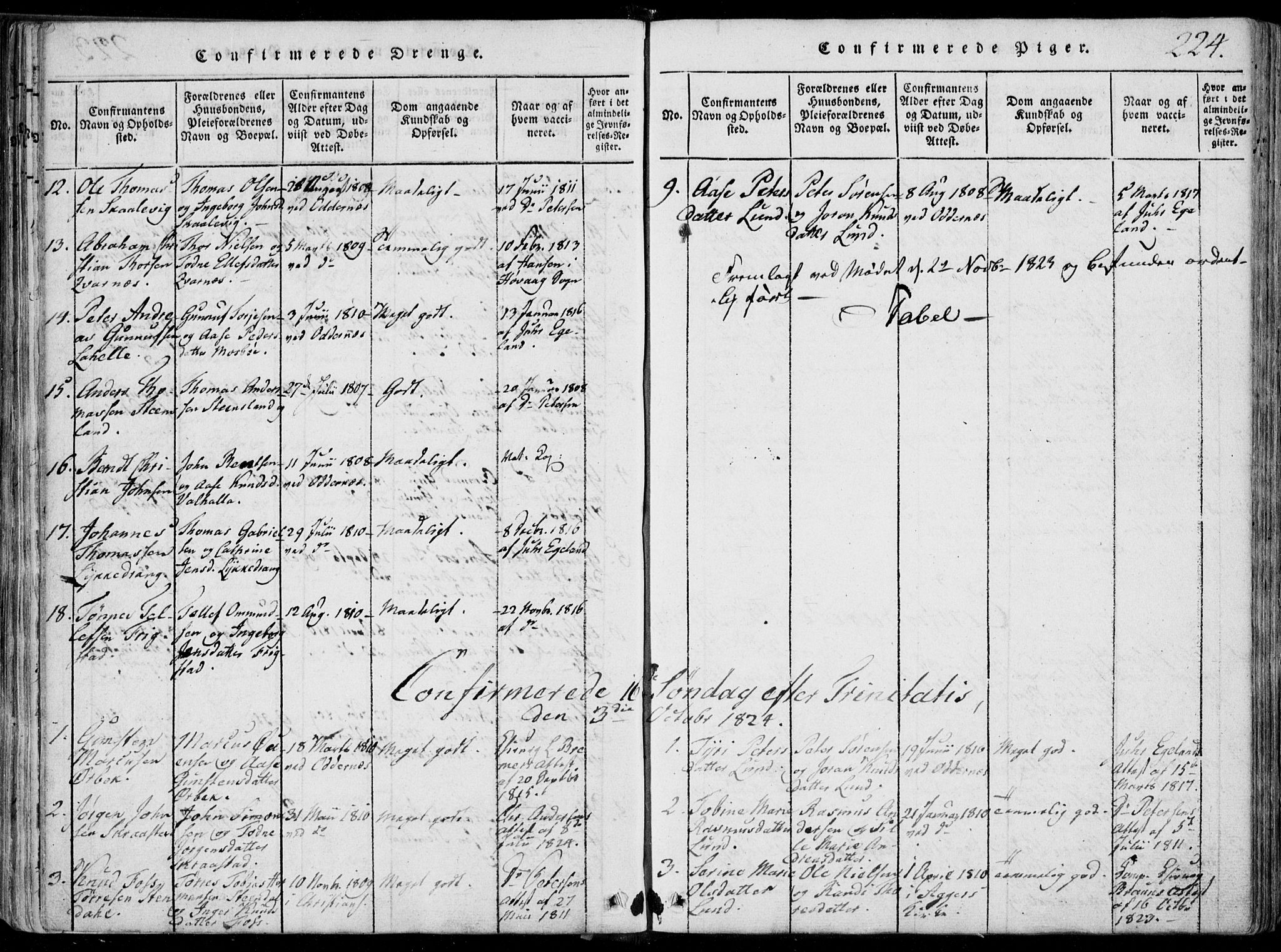 Oddernes sokneprestkontor, AV/SAK-1111-0033/F/Fa/Faa/L0005: Parish register (official) no. A 5, 1820-1838, p. 224