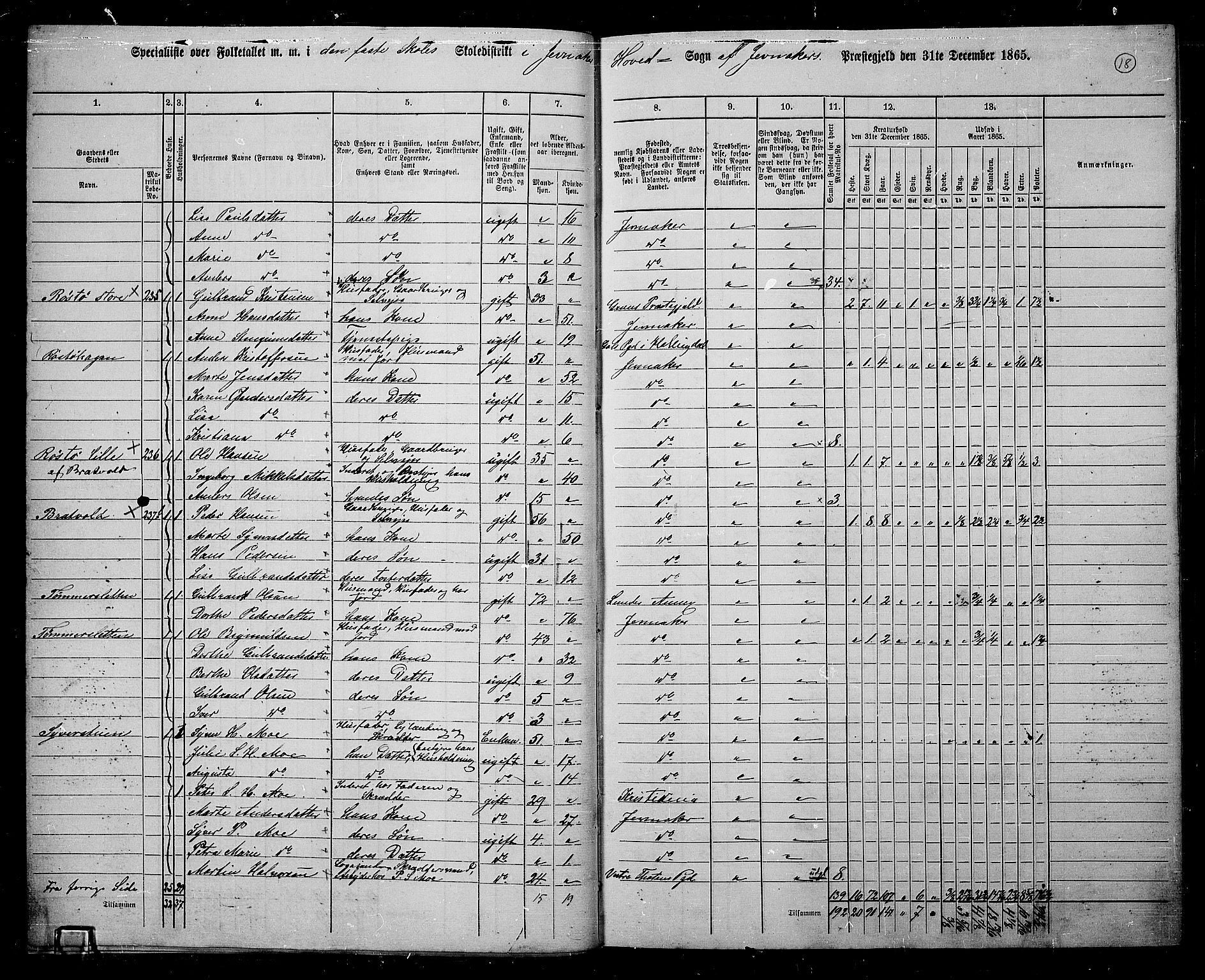 RA, 1865 census for Jevnaker, 1865, p. 17
