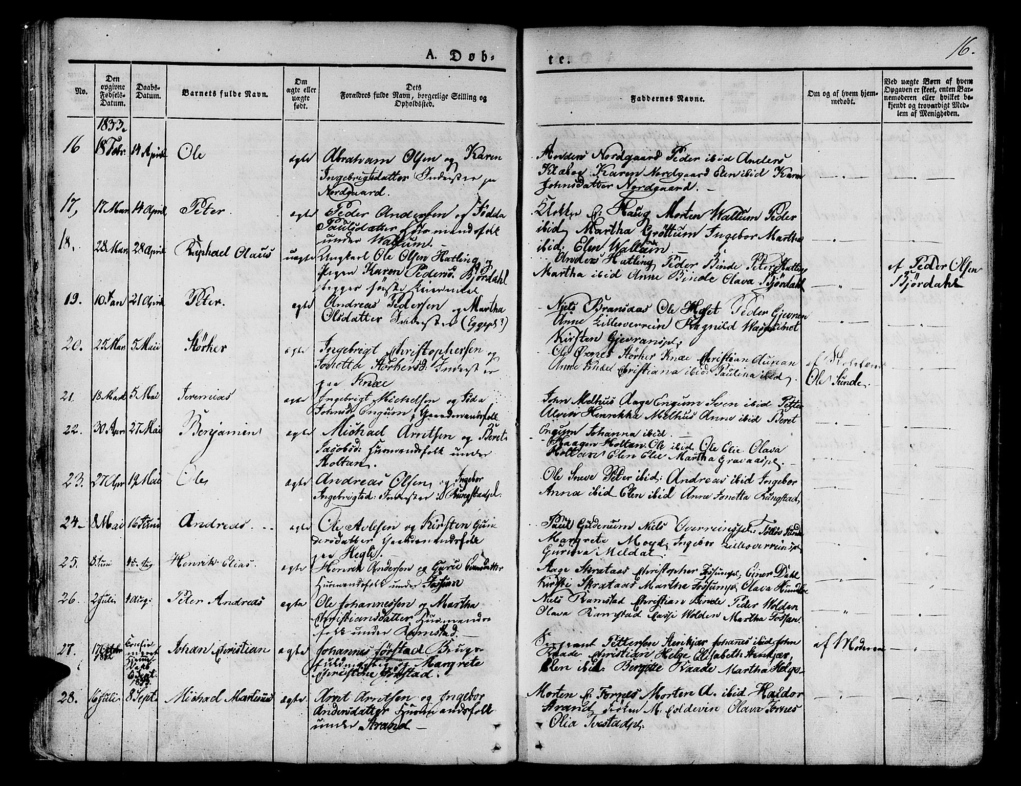 Ministerialprotokoller, klokkerbøker og fødselsregistre - Nord-Trøndelag, SAT/A-1458/746/L0445: Parish register (official) no. 746A04, 1826-1846, p. 16