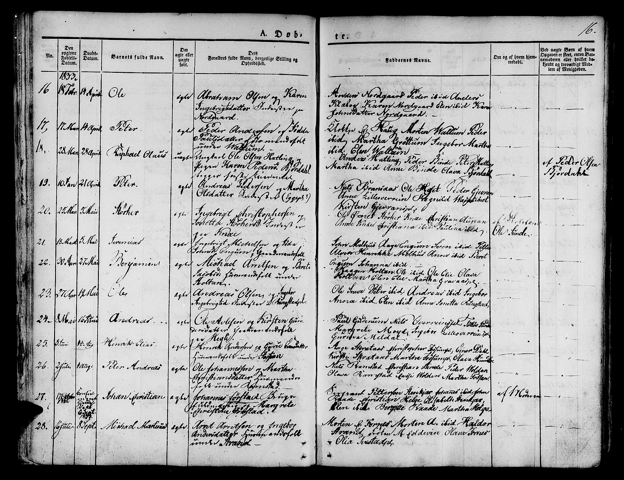 Ministerialprotokoller, klokkerbøker og fødselsregistre - Nord-Trøndelag, AV/SAT-A-1458/746/L0445: Parish register (official) no. 746A04, 1826-1846, p. 16