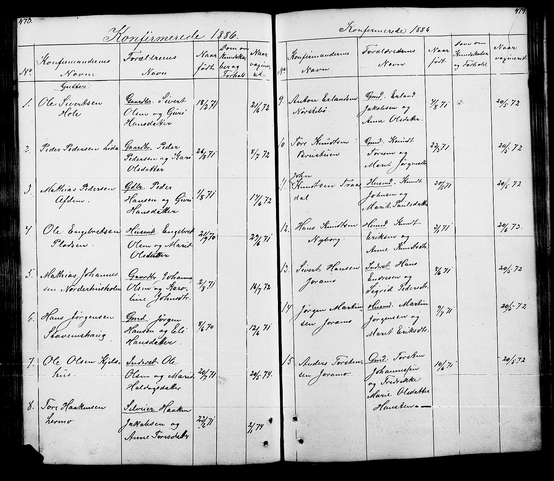 Lesja prestekontor, SAH/PREST-068/H/Ha/Hab/L0005: Parish register (copy) no. 5, 1850-1894, p. 478-479