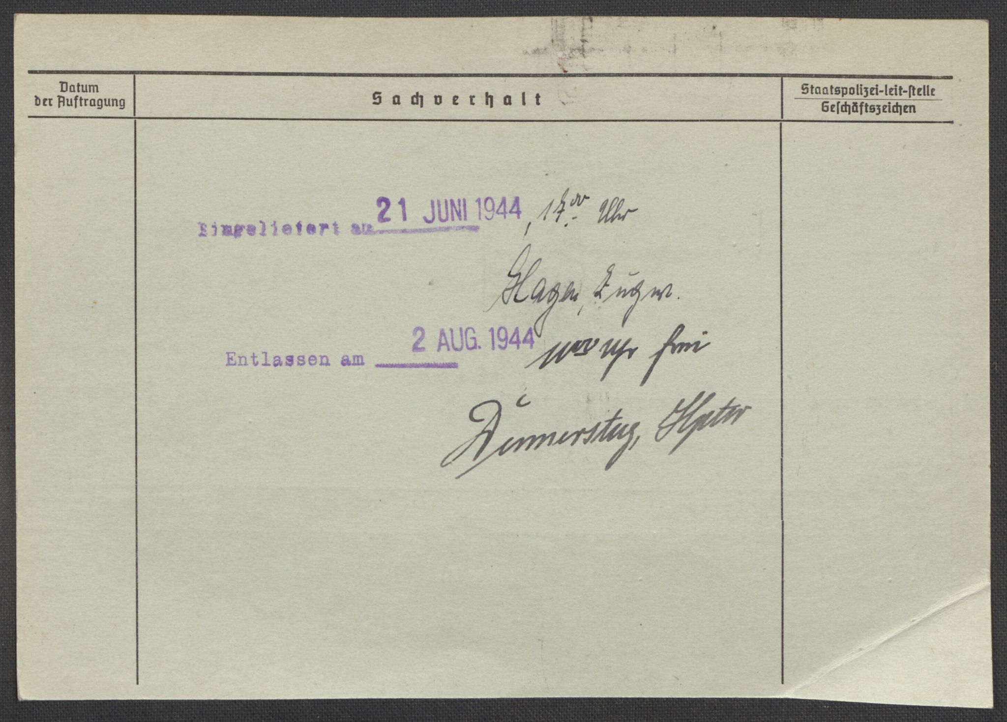 Befehlshaber der Sicherheitspolizei und des SD, RA/RAFA-5969/E/Ea/Eaa/L0007: Register over norske fanger i Møllergata 19: Lundb-N, 1940-1945, p. 485