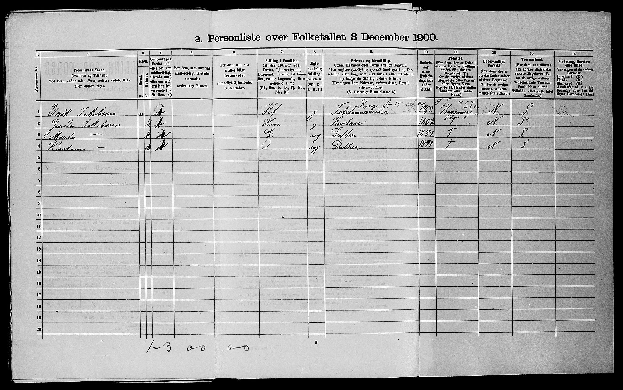 SAST, 1900 census for Stavanger, 1900, p. 3939